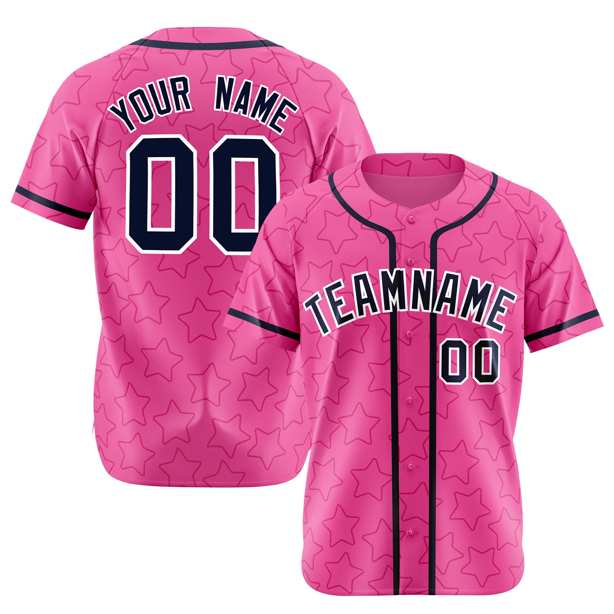 Custom Star Pink Black Baseball Jersey Button Down Shirt Personalized for Adults/Youth