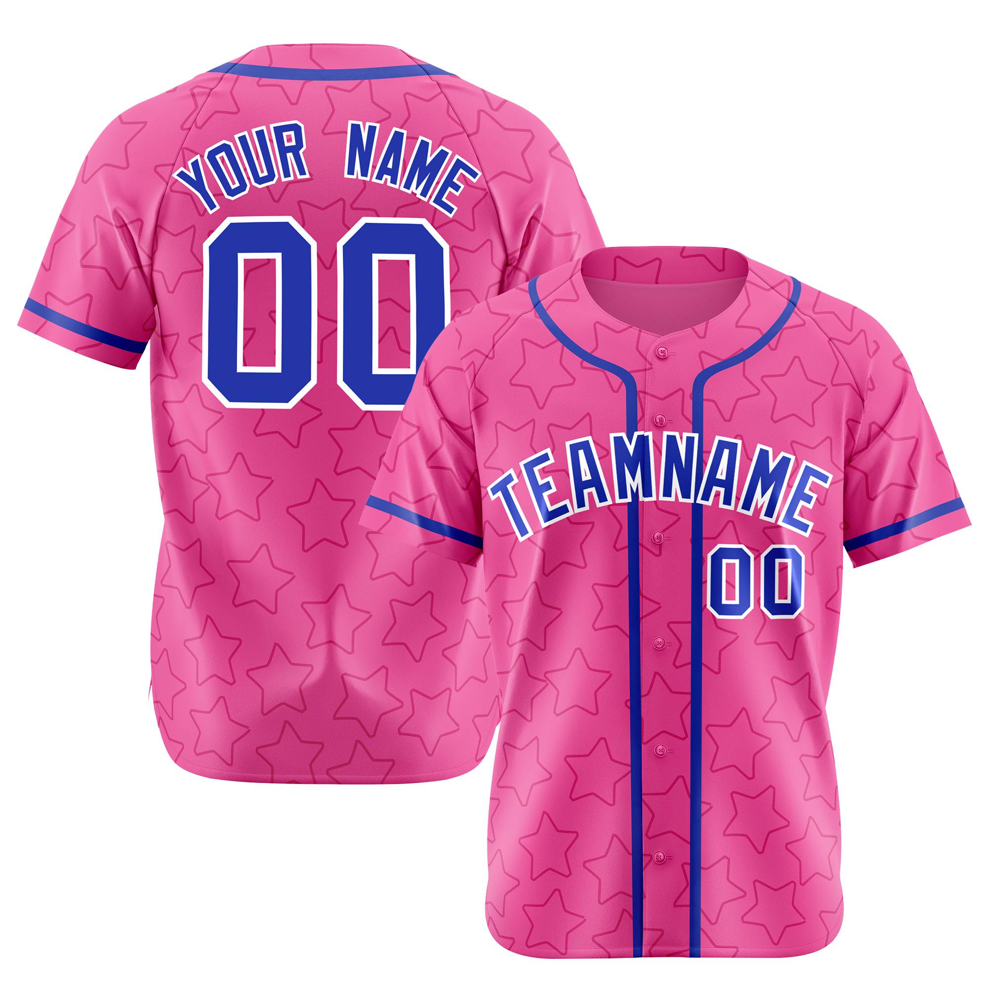 Custom Star Pink Blue Baseball Jersey Button Down Shirt Personalized for Adults/Youth