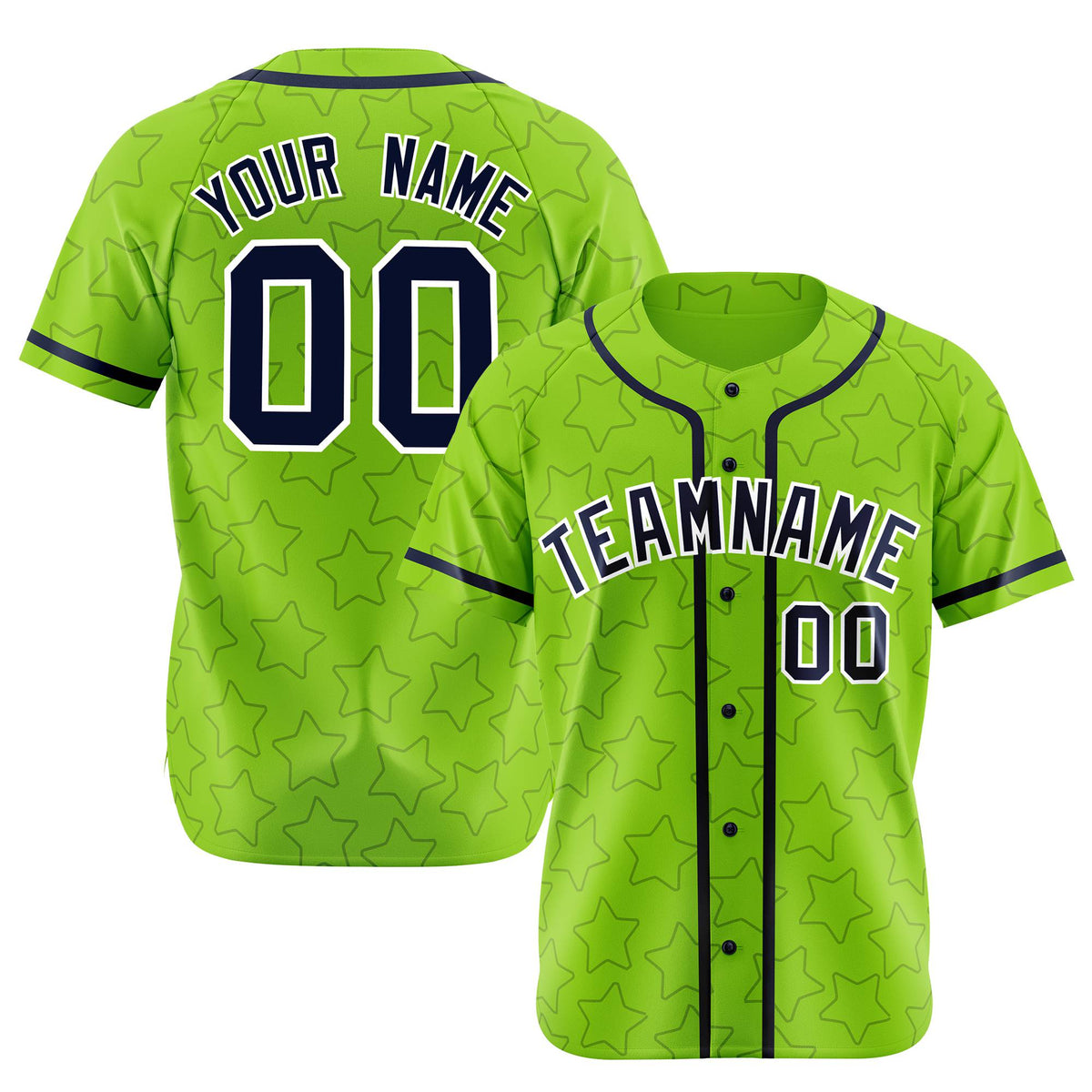 Custom Star Neon Green-Blue Baseball Jersey Button Down Shirt Personalized for Adults/Youth