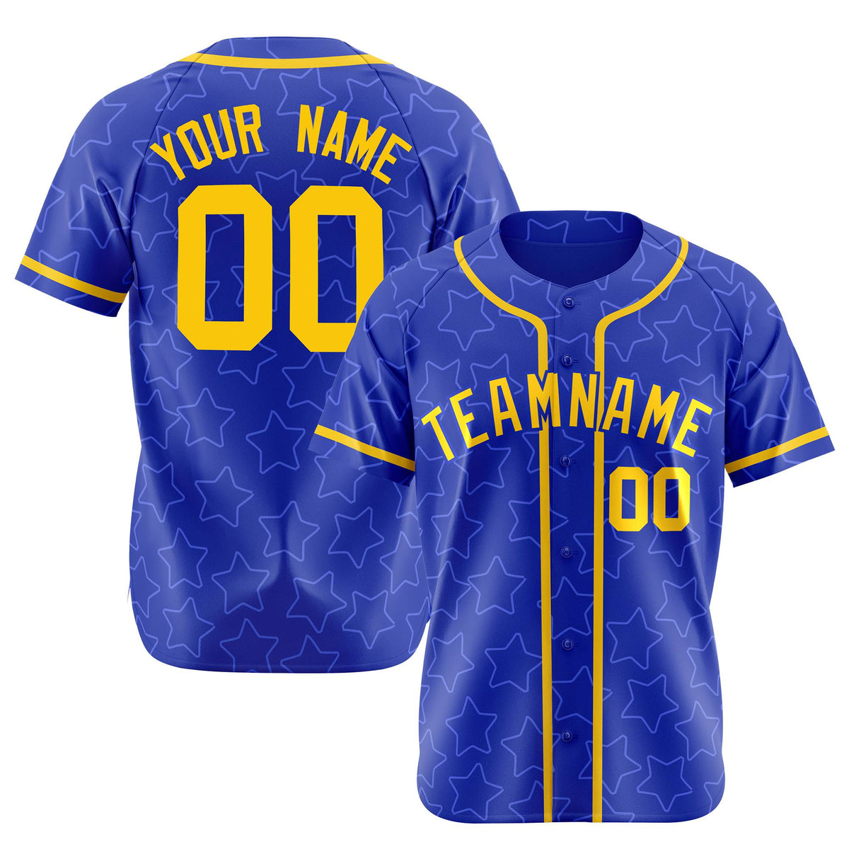 Custom Star Blue Gold Baseball Jersey Button Down Shirt Personalized for Adults/Youth