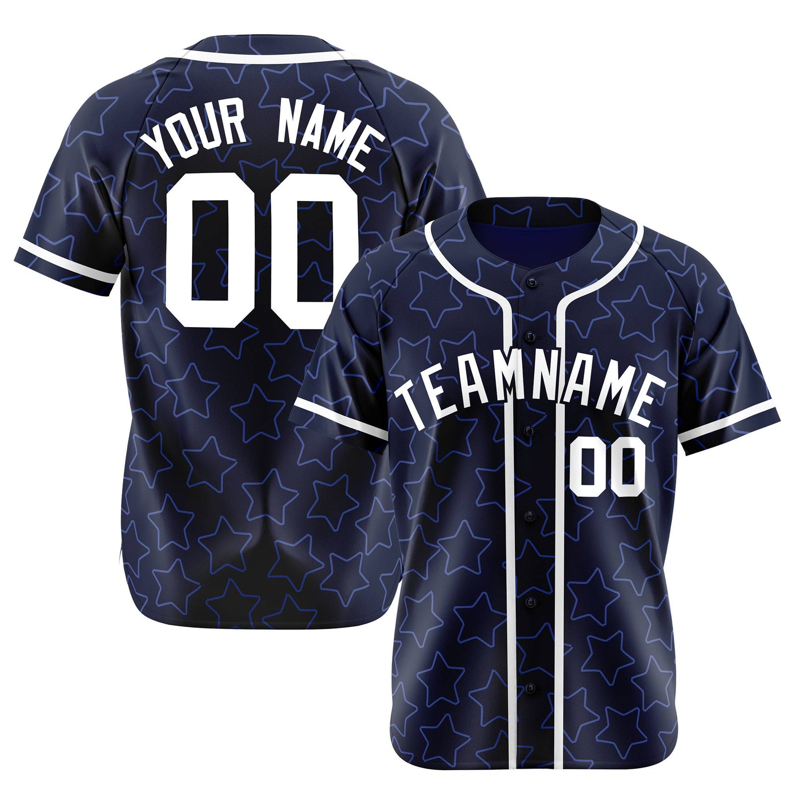 Custom Star Navy Blue-White Baseball Jersey Button Down Shirt Personalized for Adults/Youth