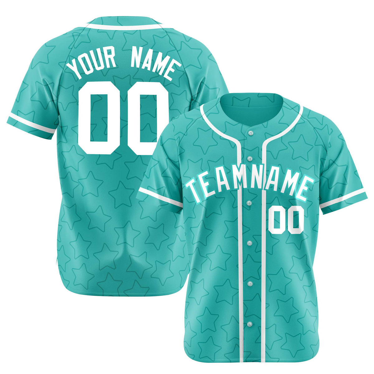 Custom Star Turquoise White Baseball Jersey Button Down Shirt Personalized for Adults/Youth
