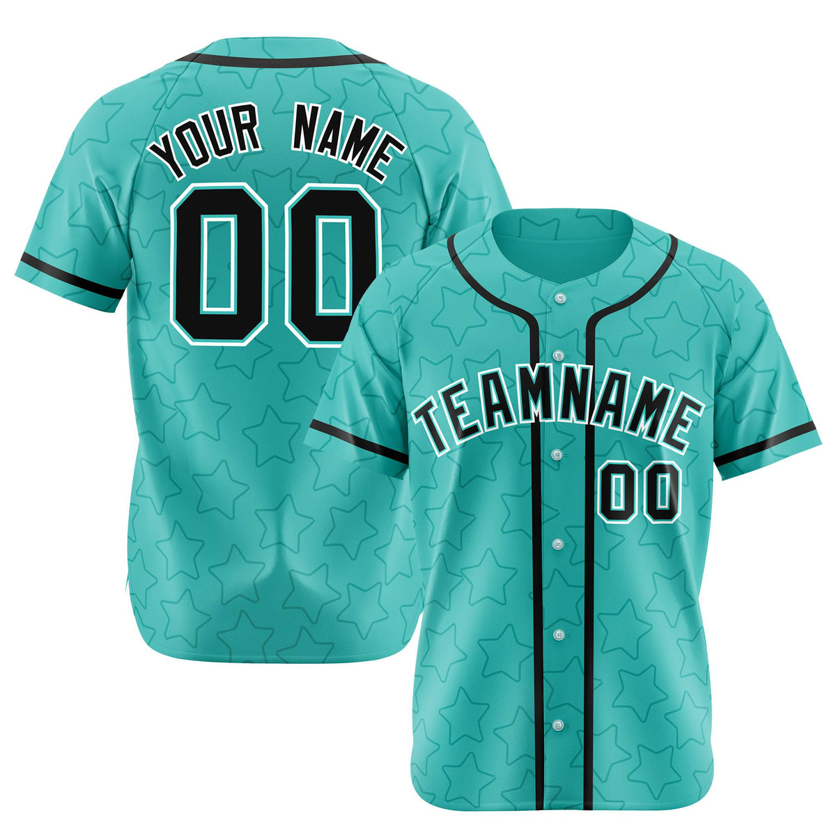 Custom Star Turquoise Black Baseball Jersey Button Down Shirt Personalized for Adults/Youth