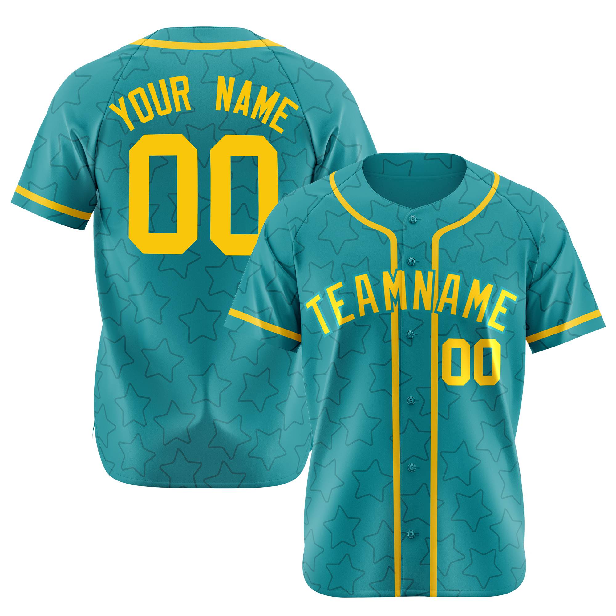 Custom Star Turquoise Gold Baseball Jersey Button Down Shirt Personalized for Adults/Youth