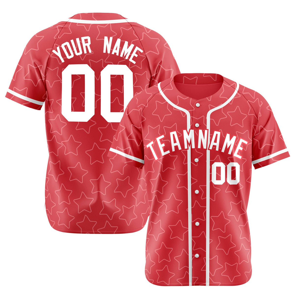 Custom Star Red White Baseball Jersey Button Down Shirt Personalized for Adults/Youth