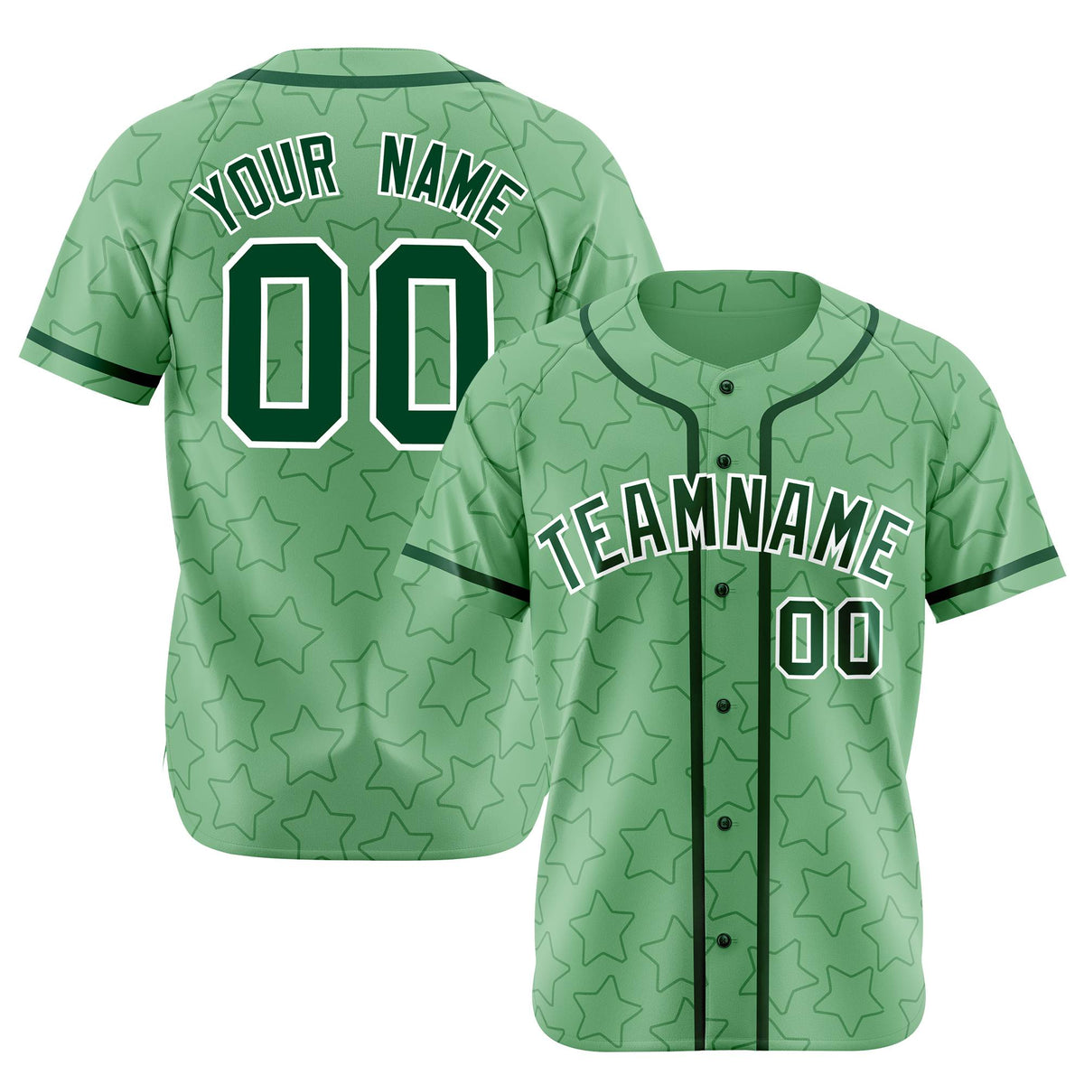 Custom Star Green-Dark Green Baseball Jersey Button Down Shirt Personalized for Adults/Youth