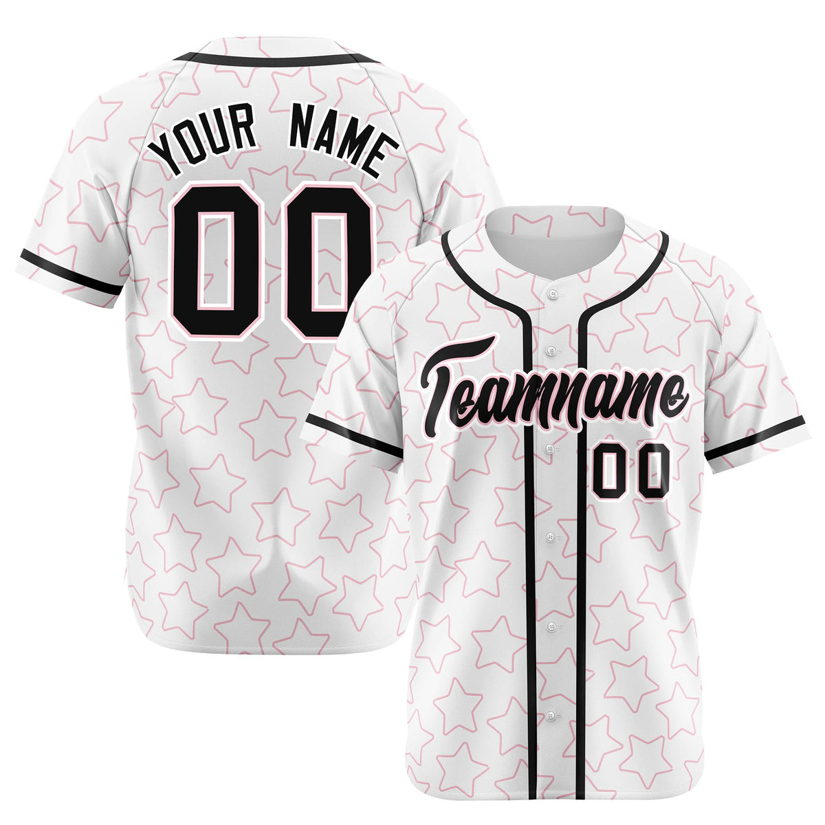 Custom Star White Black Baseball Jersey Button Down Shirt Personalized for Adults/Youth