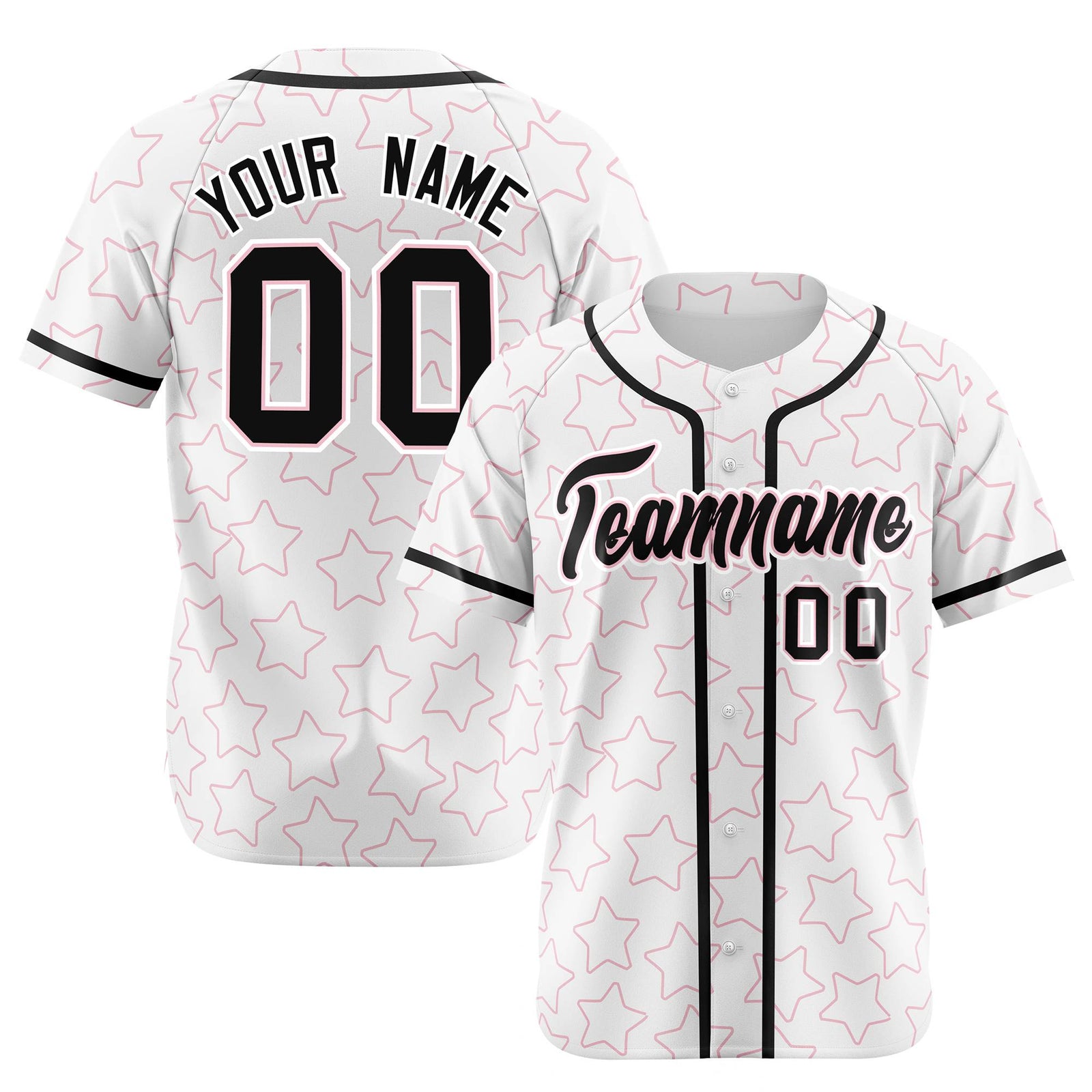 Custom Star White Black Baseball Jersey Button Down Shirt Personalized for Adults/Youth