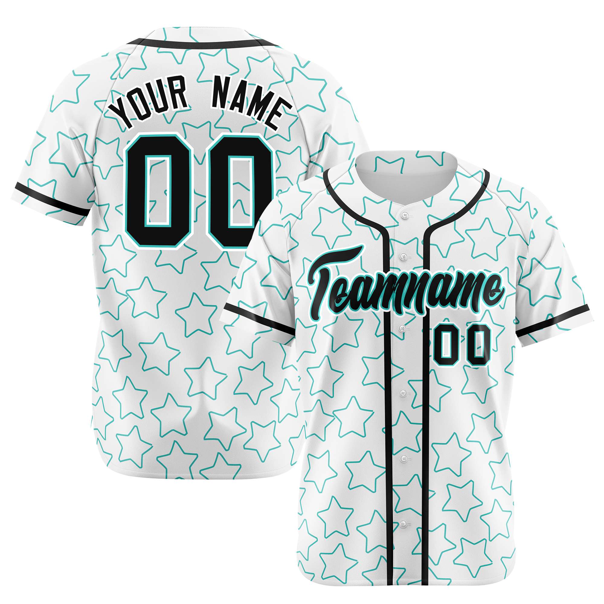 Custom Star White Teal Baseball Jersey Button Down Shirt Personalized for Adults/Youth