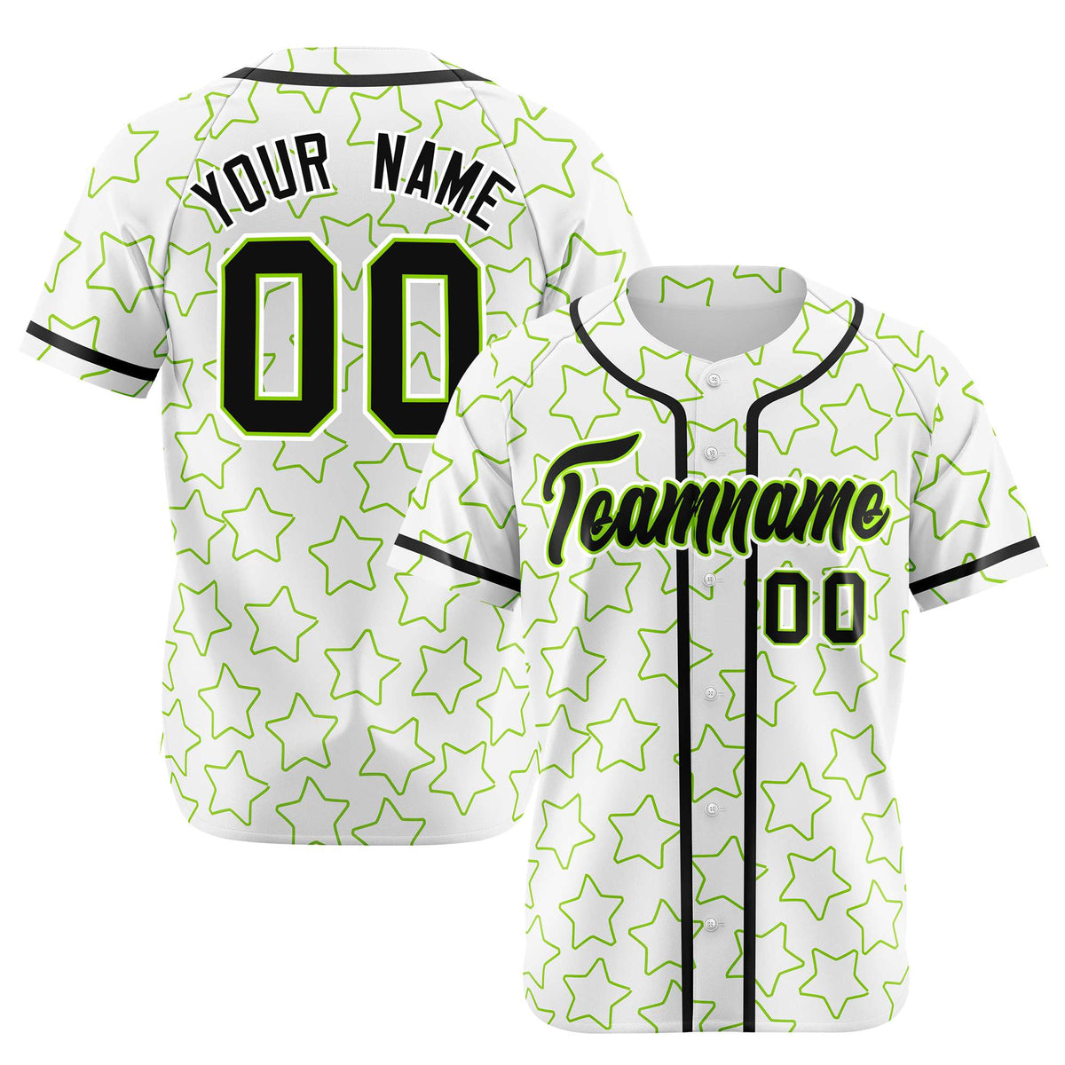Custom Star White Green-Black Baseball Jersey Button Down Shirt Personalized for Adults/Youth