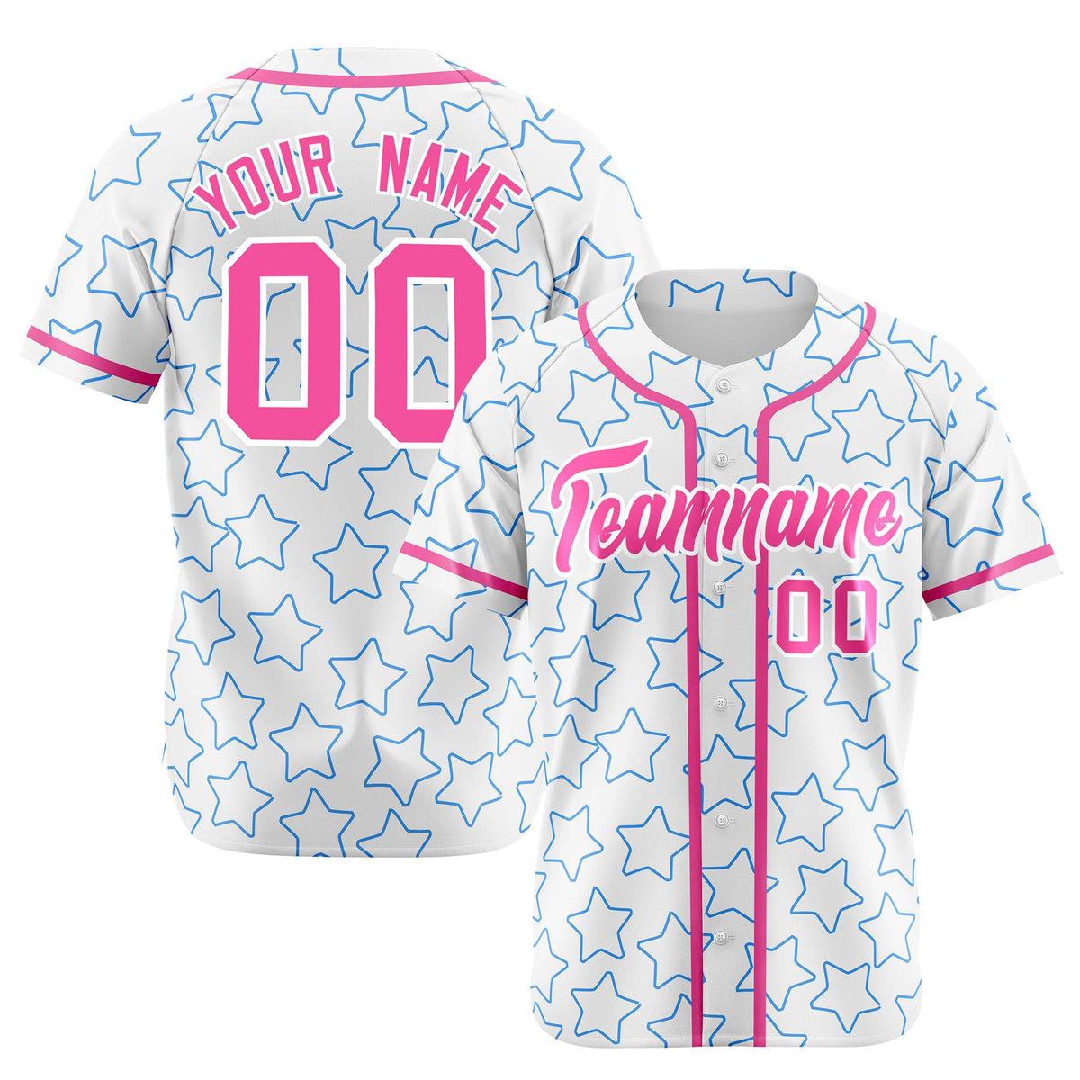 Custom Star White Pink Baseball Jersey Button Down Shirt Personalized for Adults/Youth