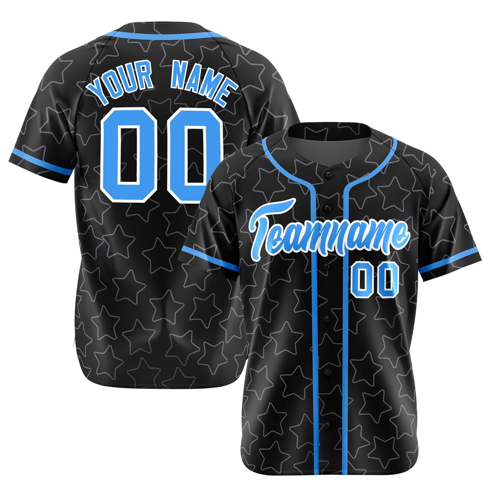 Custom Star Black Blue Baseball Jersey Button Down Shirt Personalized for Adults/Youth