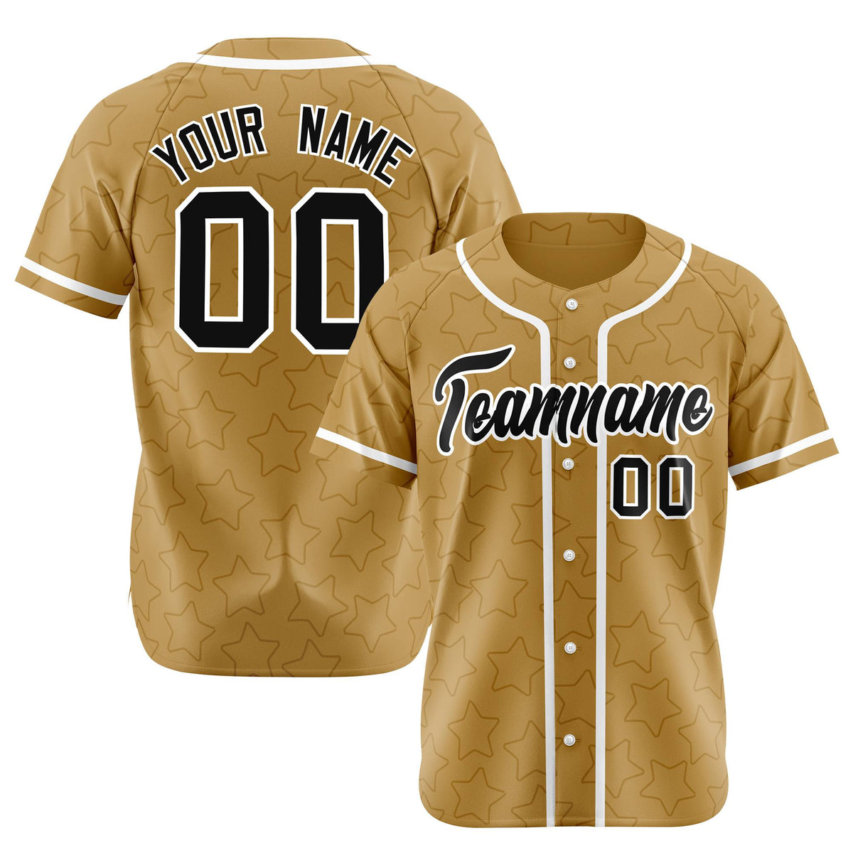 Custom Star Gold Black Baseball Jersey Button Down Shirt Personalized for Adults/Youth