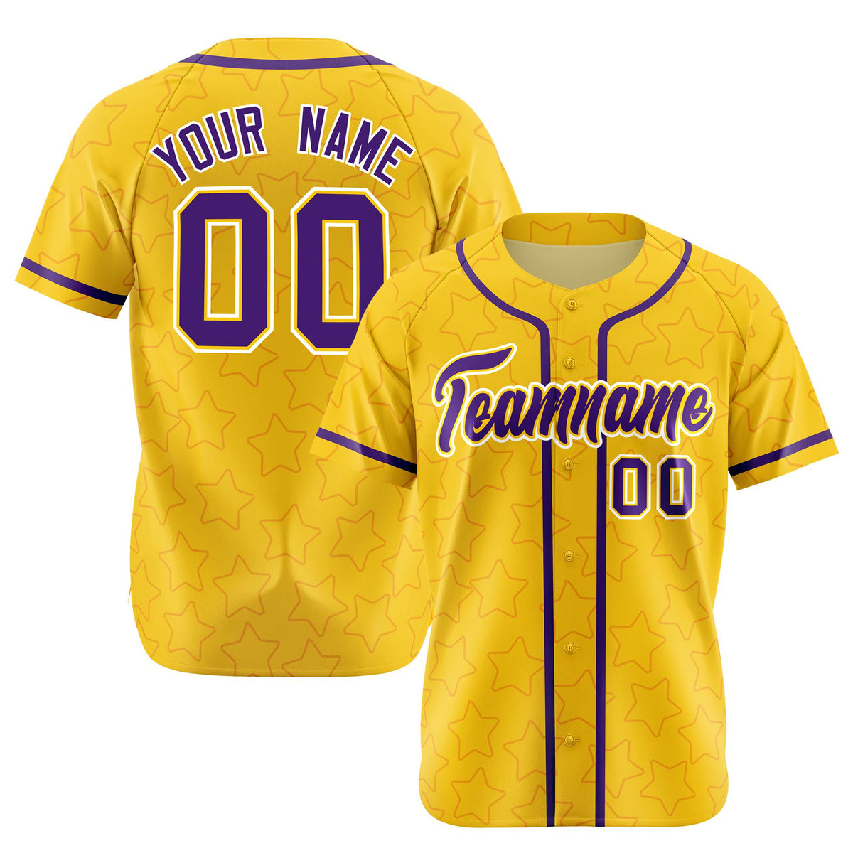 Custom Star Gold Purple Baseball Jersey Button Down Shirt Personalized for Adults/Youth