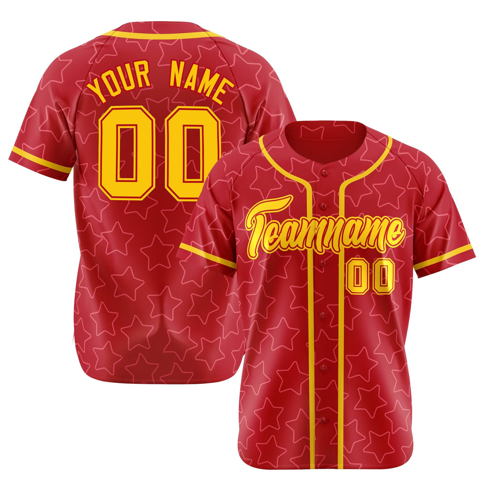 Custom Star Red Gold Baseball Jersey Button Down Shirt Personalized for Adults/Youth
