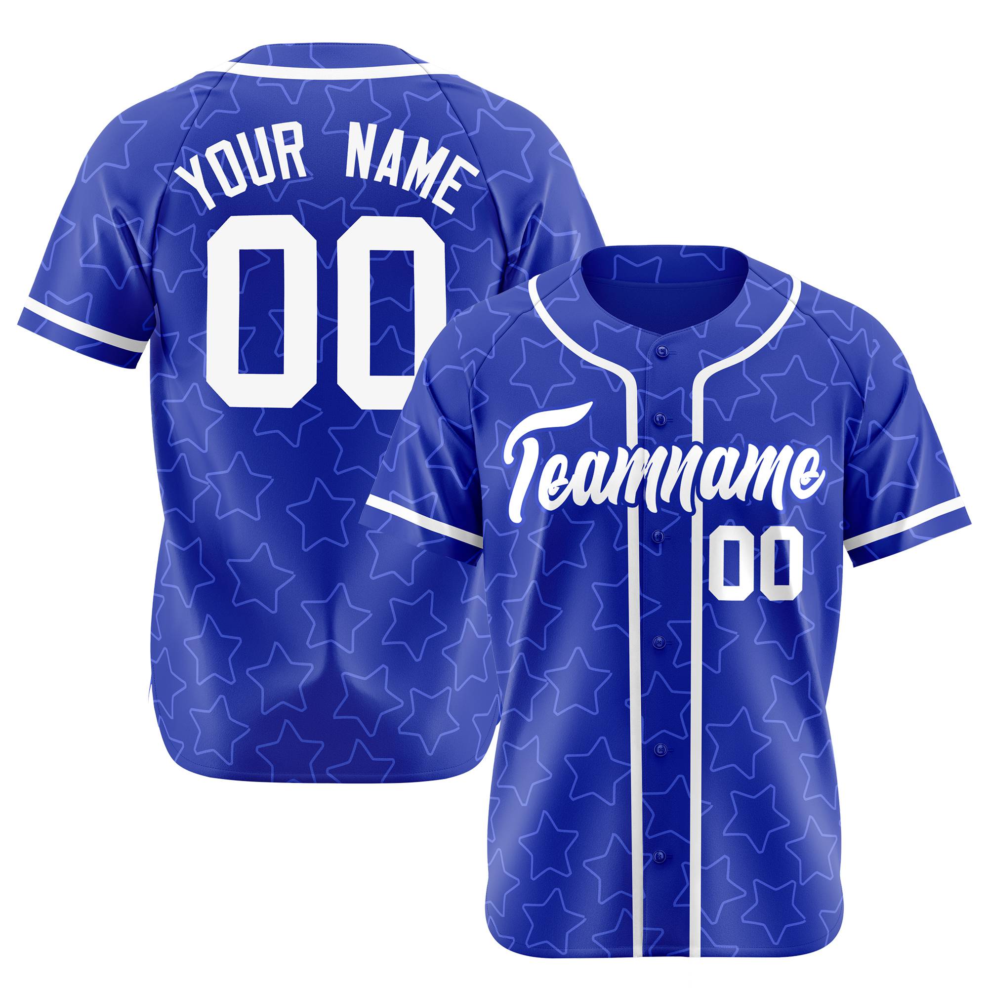 Custom Star Blue White Baseball Jersey Button Down Shirt Personalized for Adults/Youth