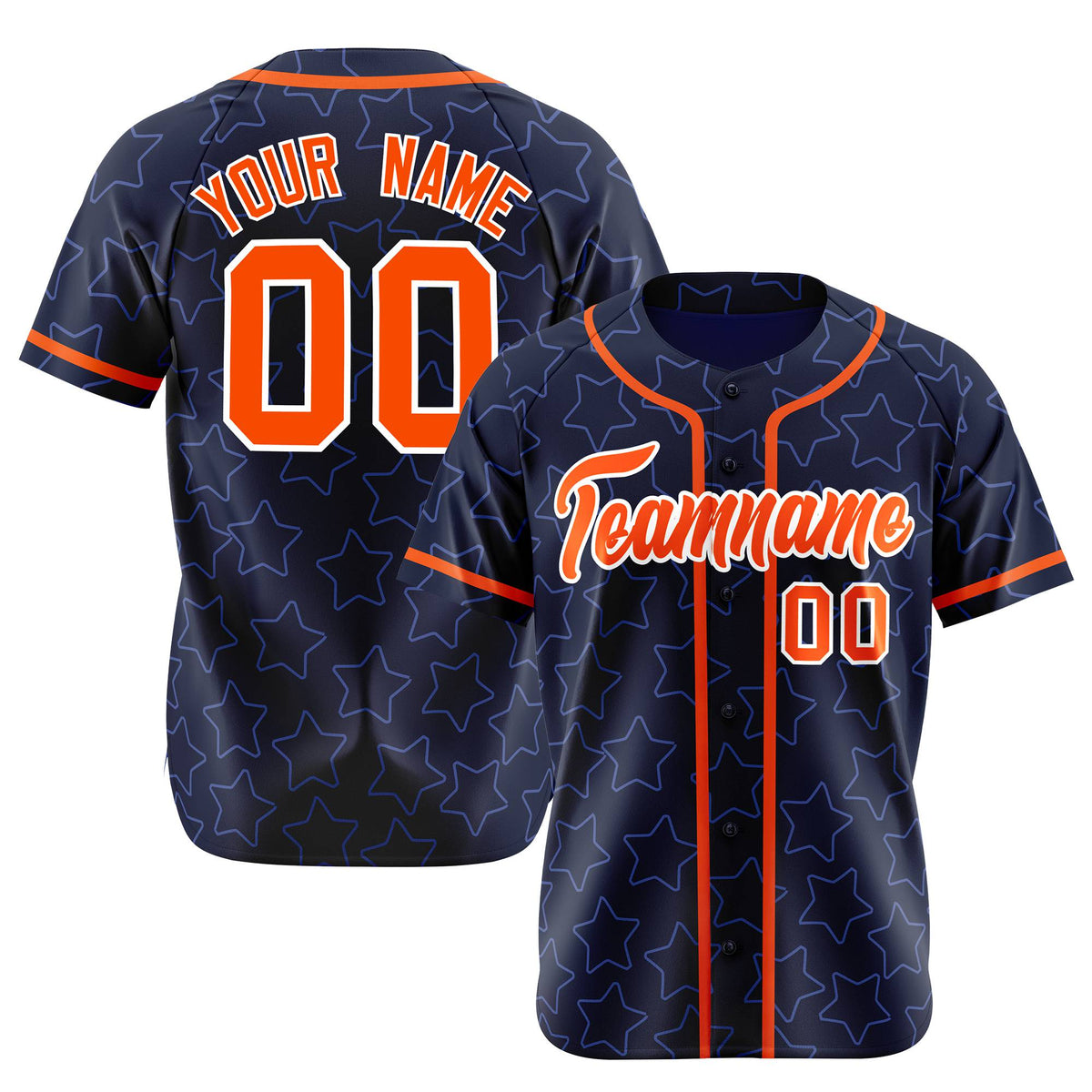 Custom Star Navy Blue Orange Baseball Jersey Button Down Shirt Personalized for Adults/Youth