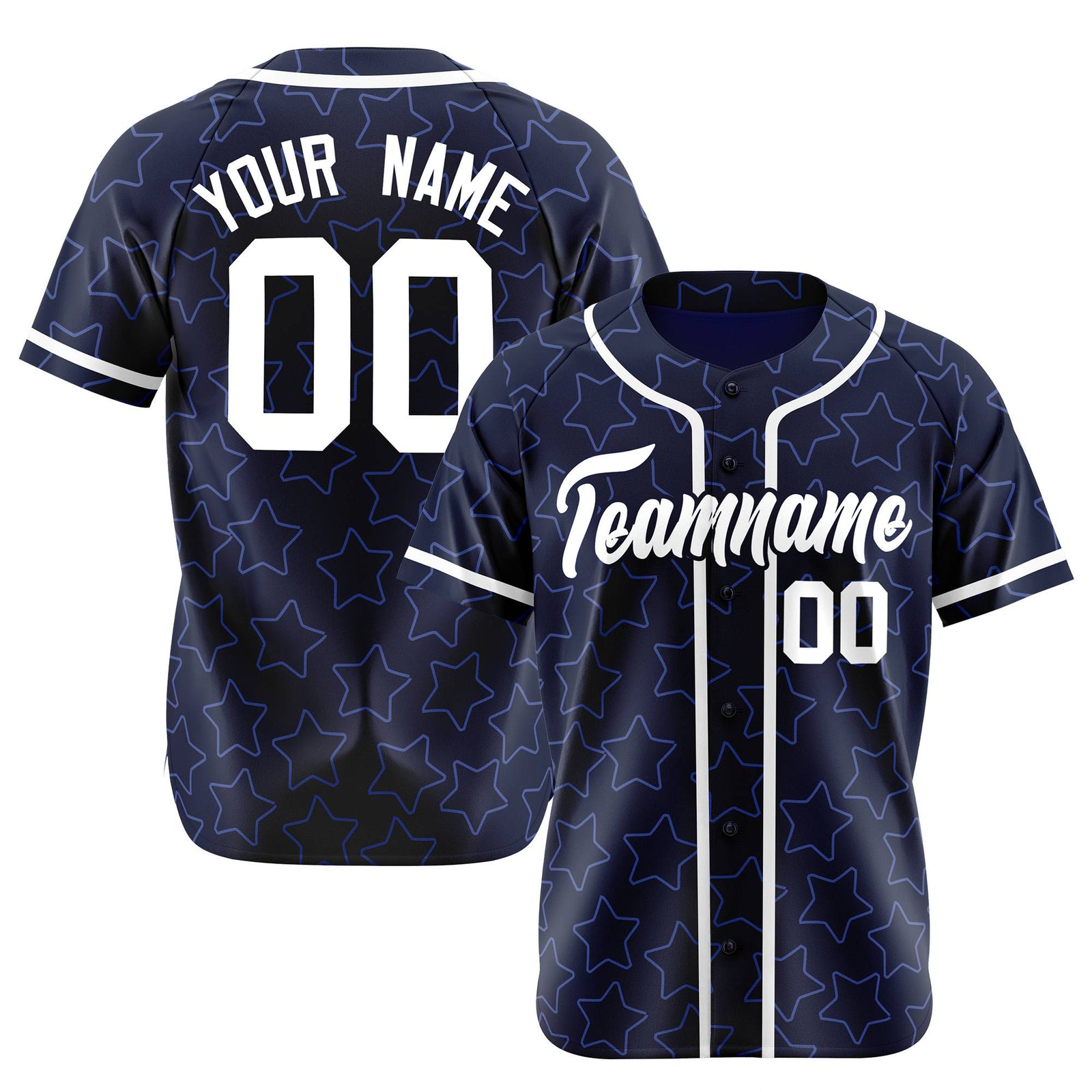 Custom Star Navy Blue-White Baseball Jersey Button Down Shirt Personalized for Adults/Youth