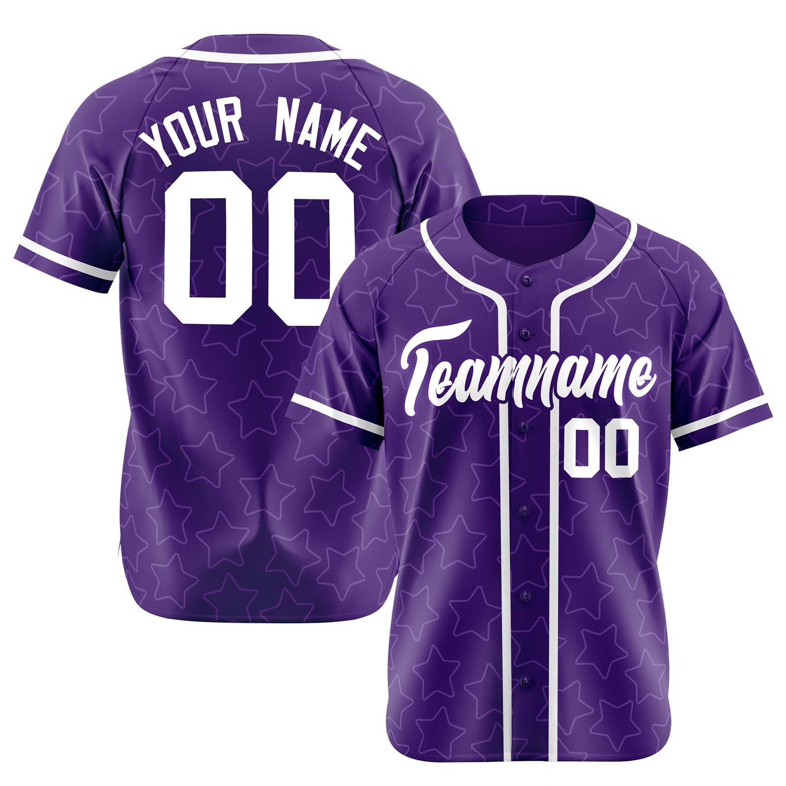 Custom Star Purple White Baseball Jersey Button Down Shirt Personalized for Adults/Youth