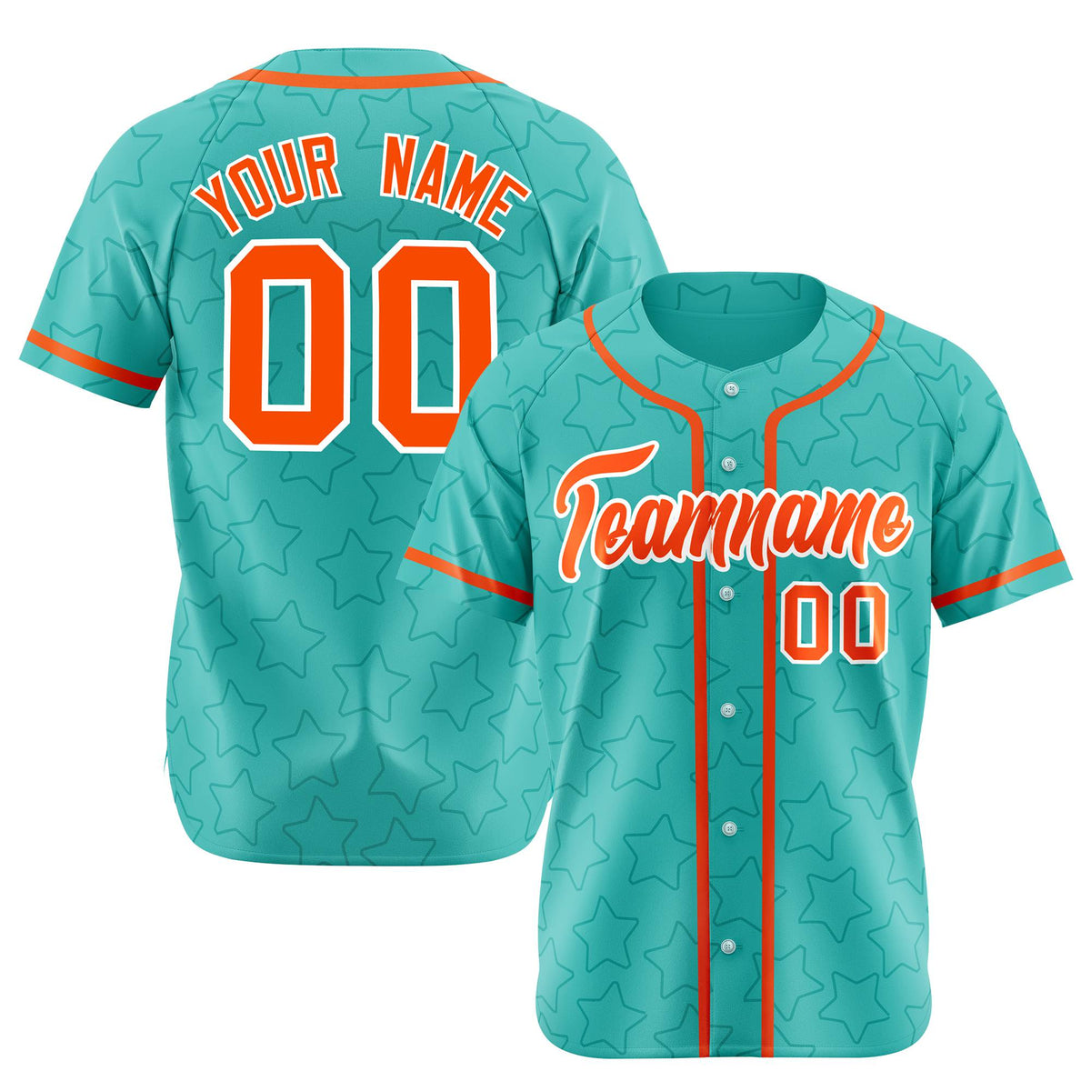 Custom Star Turquoise Orange Baseball Jersey Button Down Shirt Personalized for Adults/Youth