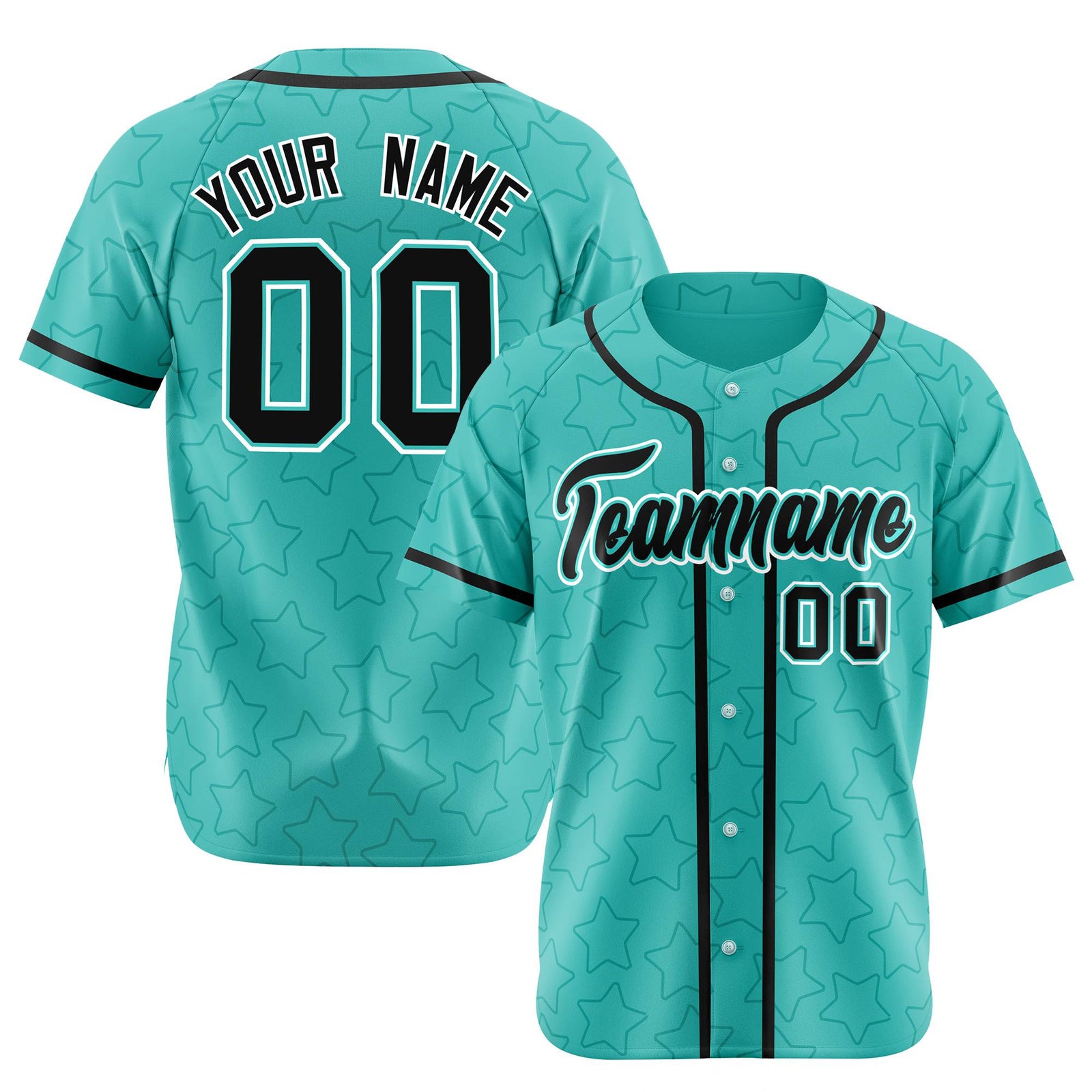 Custom Star Turquoise Black Baseball Jersey Button Down Shirt Personalized for Adults/Youth