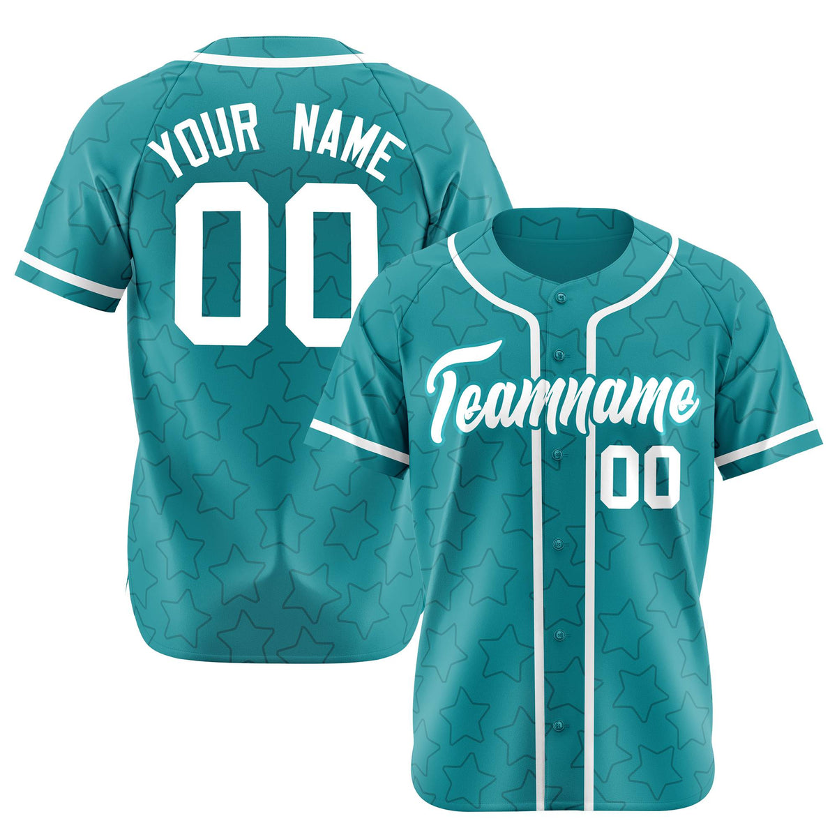 Custom Star Turquoise White Baseball Jersey Button Down Shirt Personalized for Adults/Youth