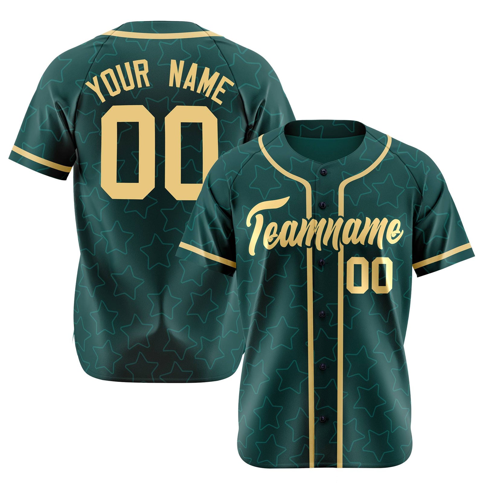Custom Star Teal Gold Baseball Jersey Button Down Shirt Personalized for Adults/Youth