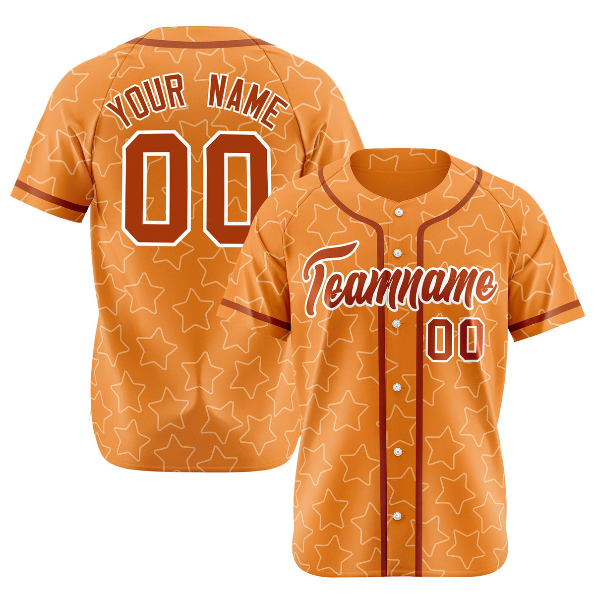 Custom Star Orange Red Baseball Jersey Button Down Shirt Personalized for Adults/Youth
