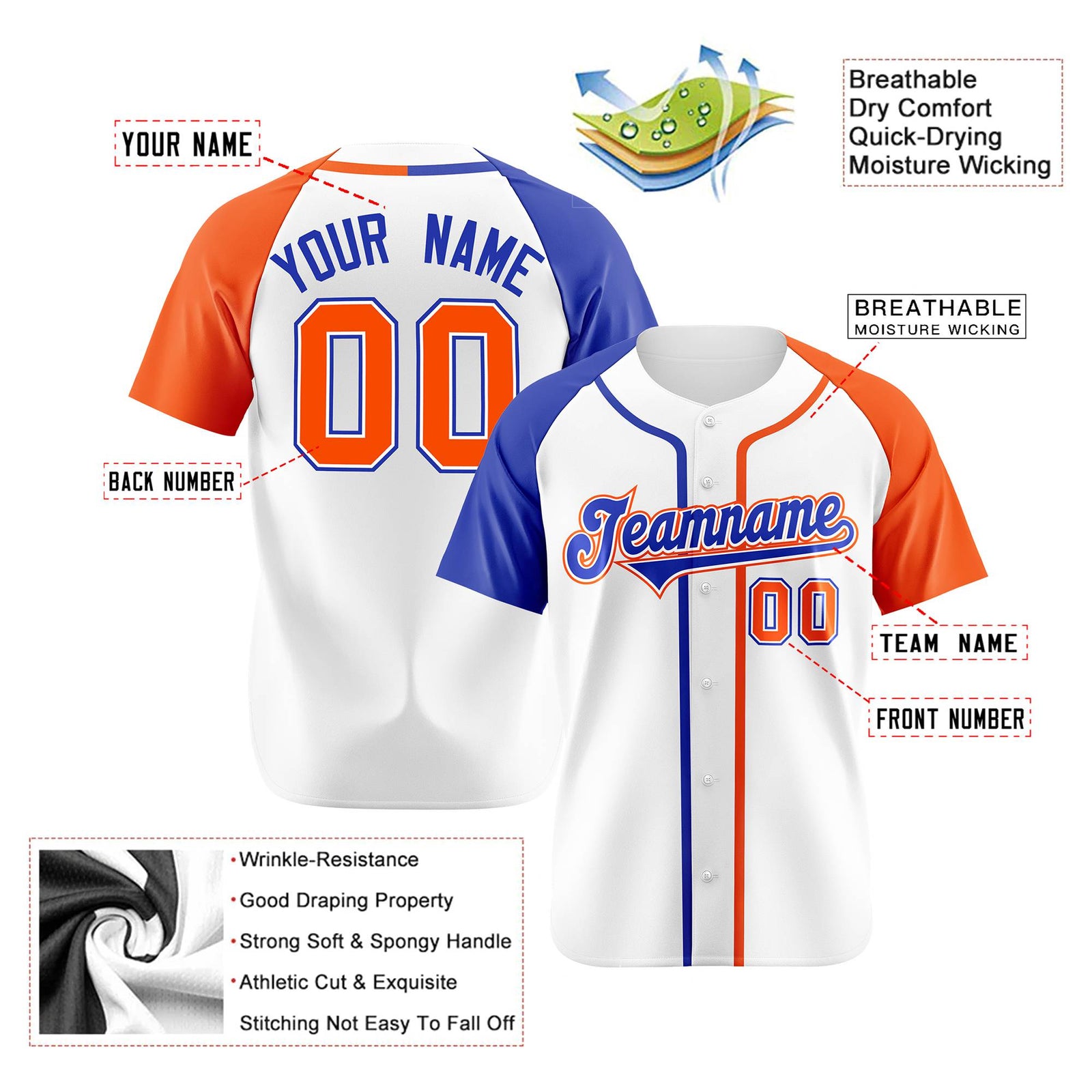 Custom White Blue Orange Authentic Baseball Jersey