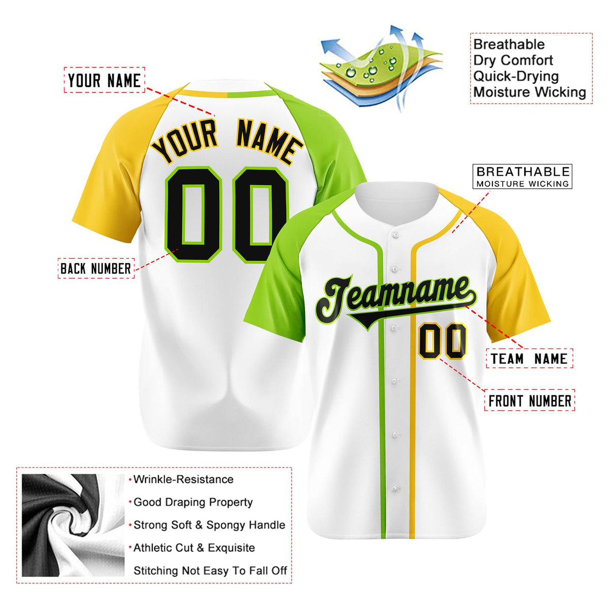 Custom White Neon Green Yellow Authentic Baseball Jersey