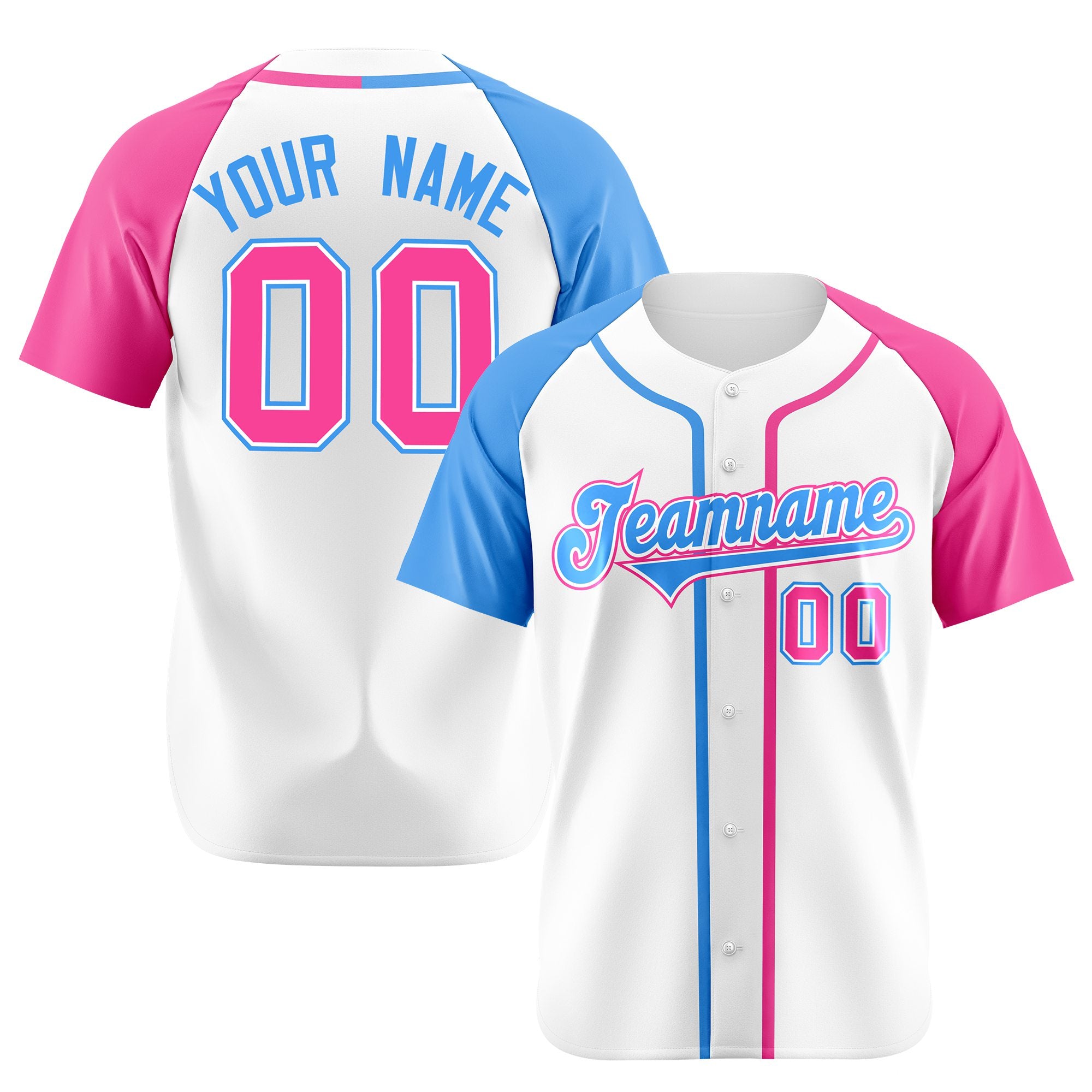 Custom White Sky Blue Pink Authentic Baseball Jersey