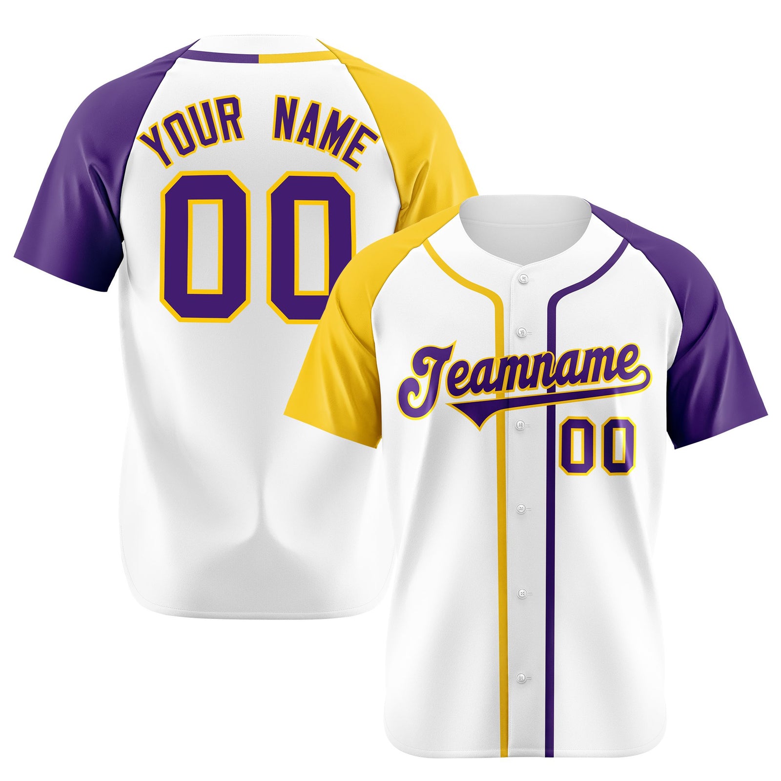 Custom White Yellow Purple Authentic Baseball Jersey