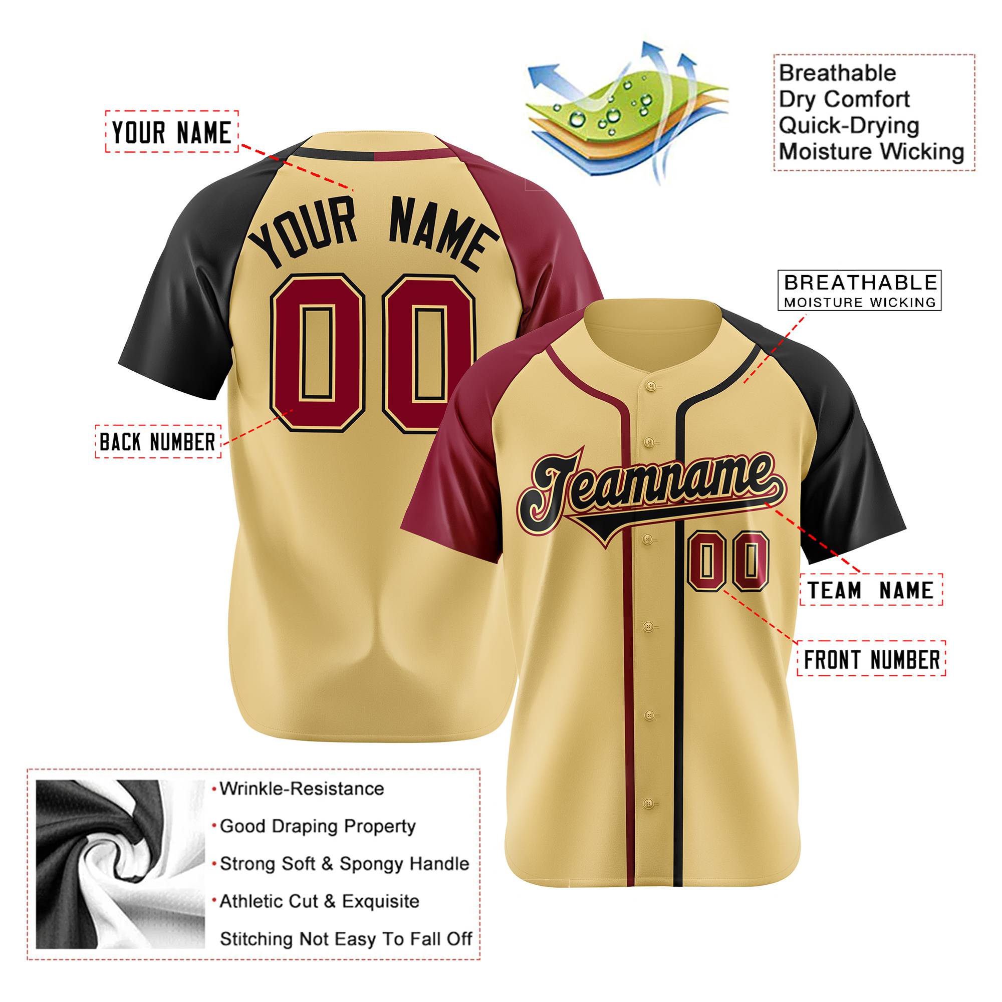 Custom Khaki Crimson Black Authentic Baseball Jersey