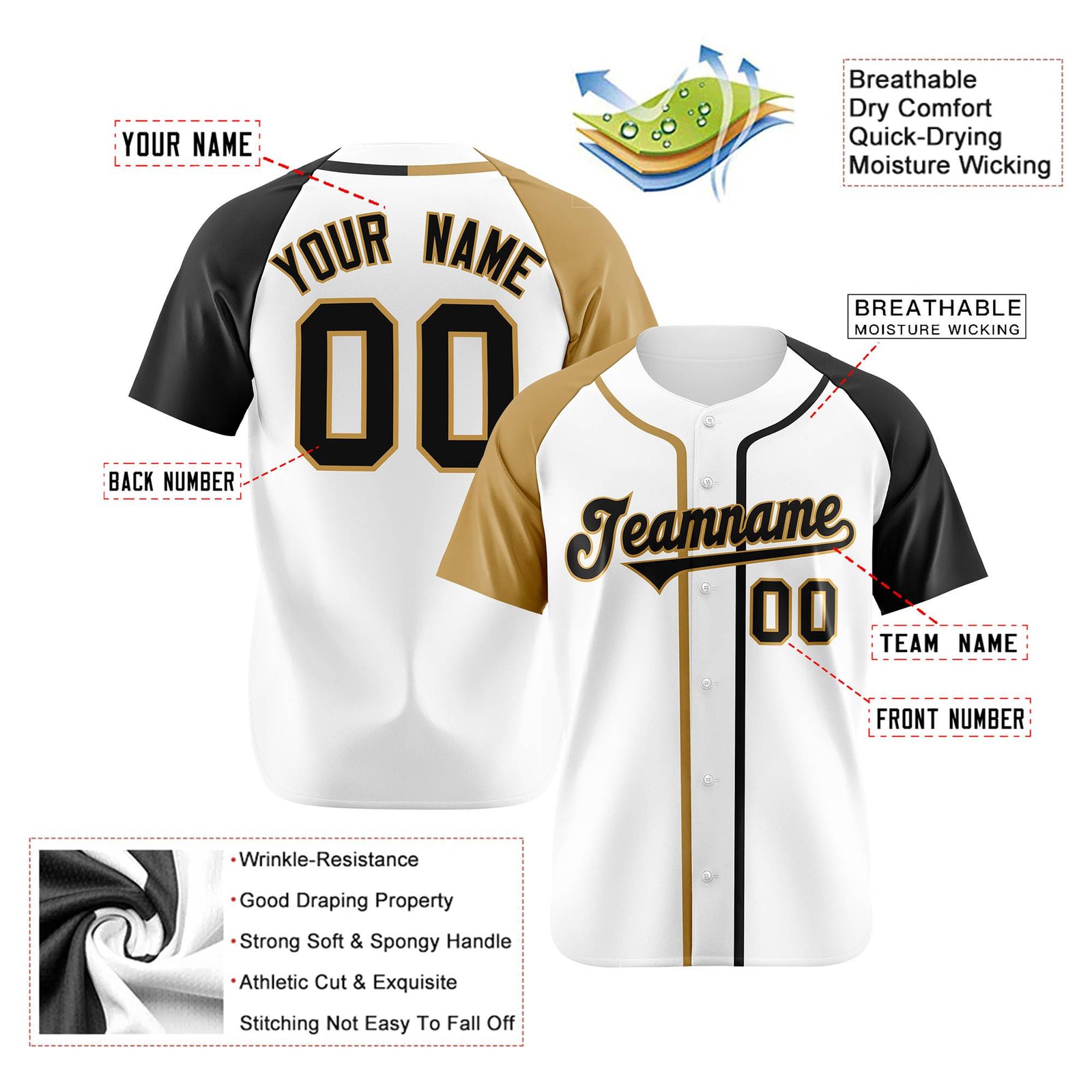 Custom White Old Gold Black Authentic Baseball Jersey