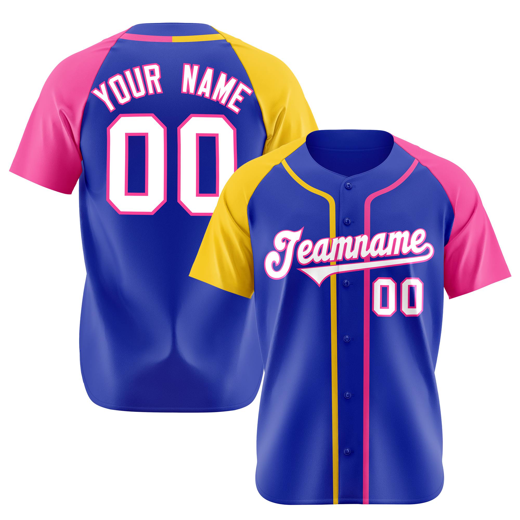 Custom Blue Yellow Pink Authentic Baseball Jersey