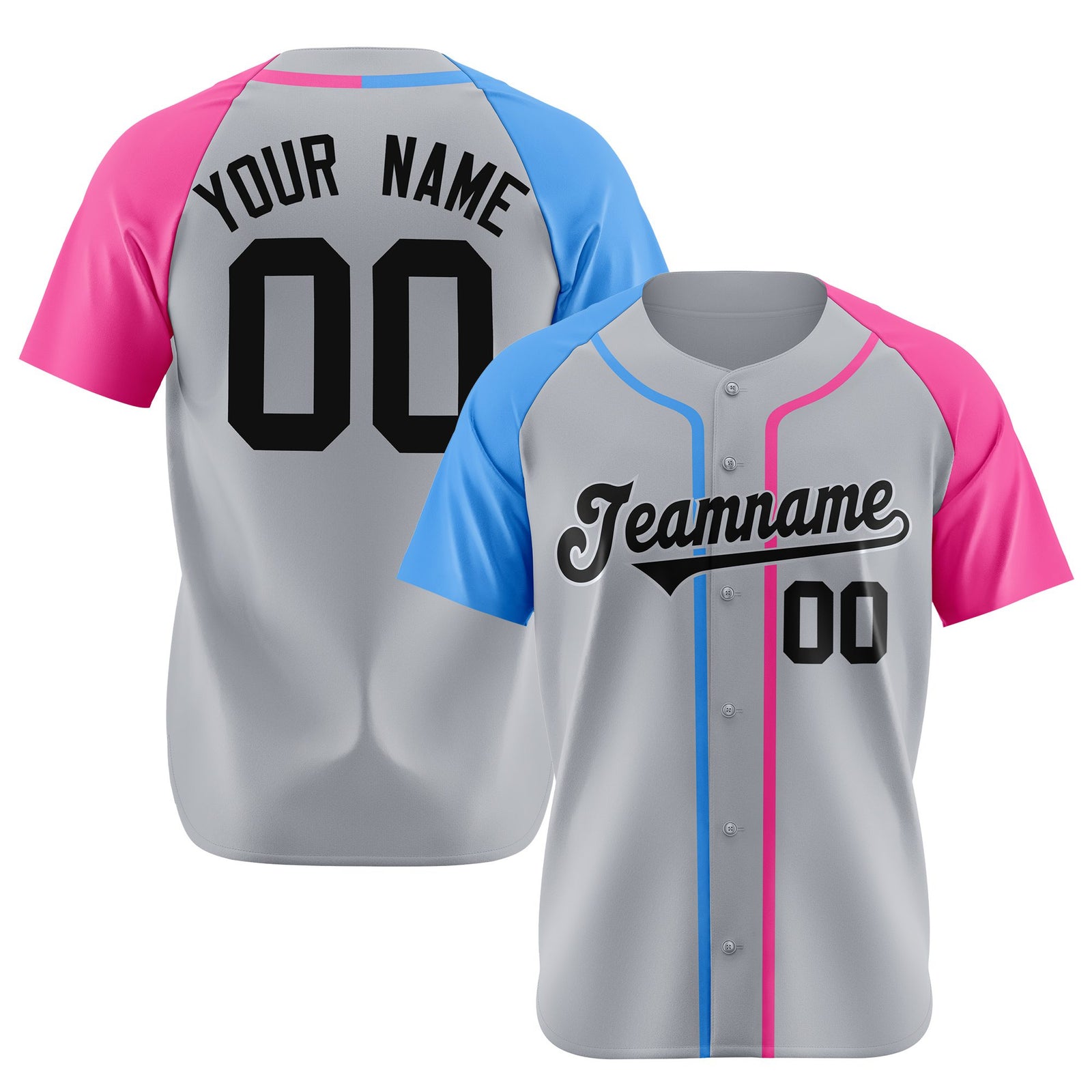 Custom Gray Light Blue Pink Authentic Baseball Jersey