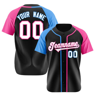 Camiseta de béisbol auténtica personalizada en negro, azul claro y rosa - Style 1