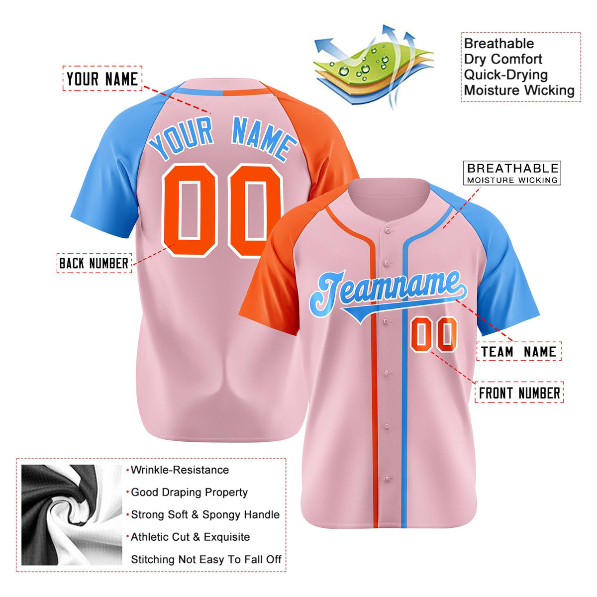 Custom Pink Orange Light Blue Authenti Baseball Jersey