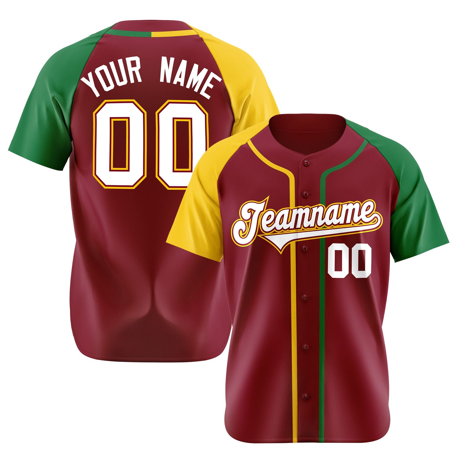 Custom Burgundy Yellow Green Authentic Baseball Jersey