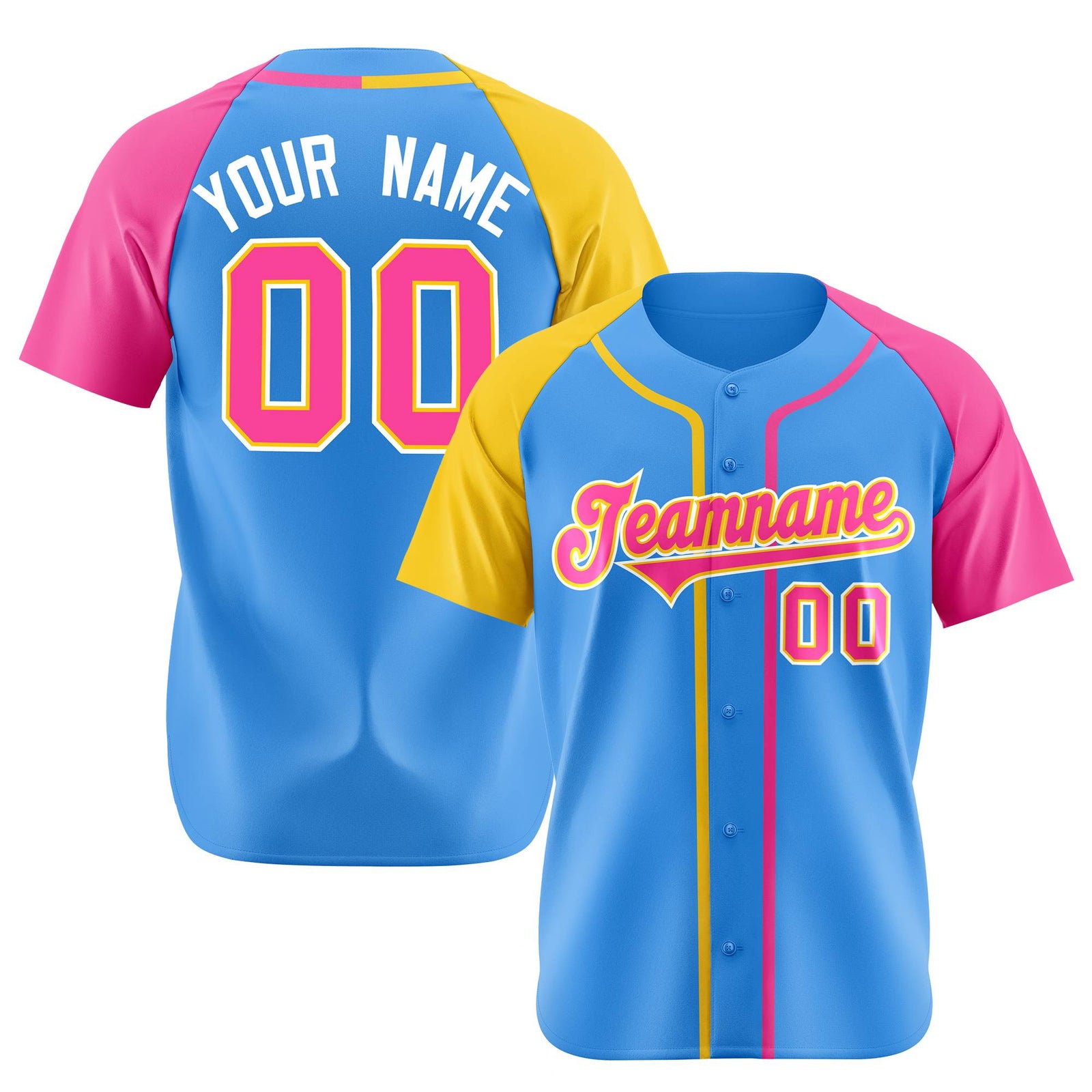 Custom Sky Blue Yellow Pink Authentic Baseball Jersey