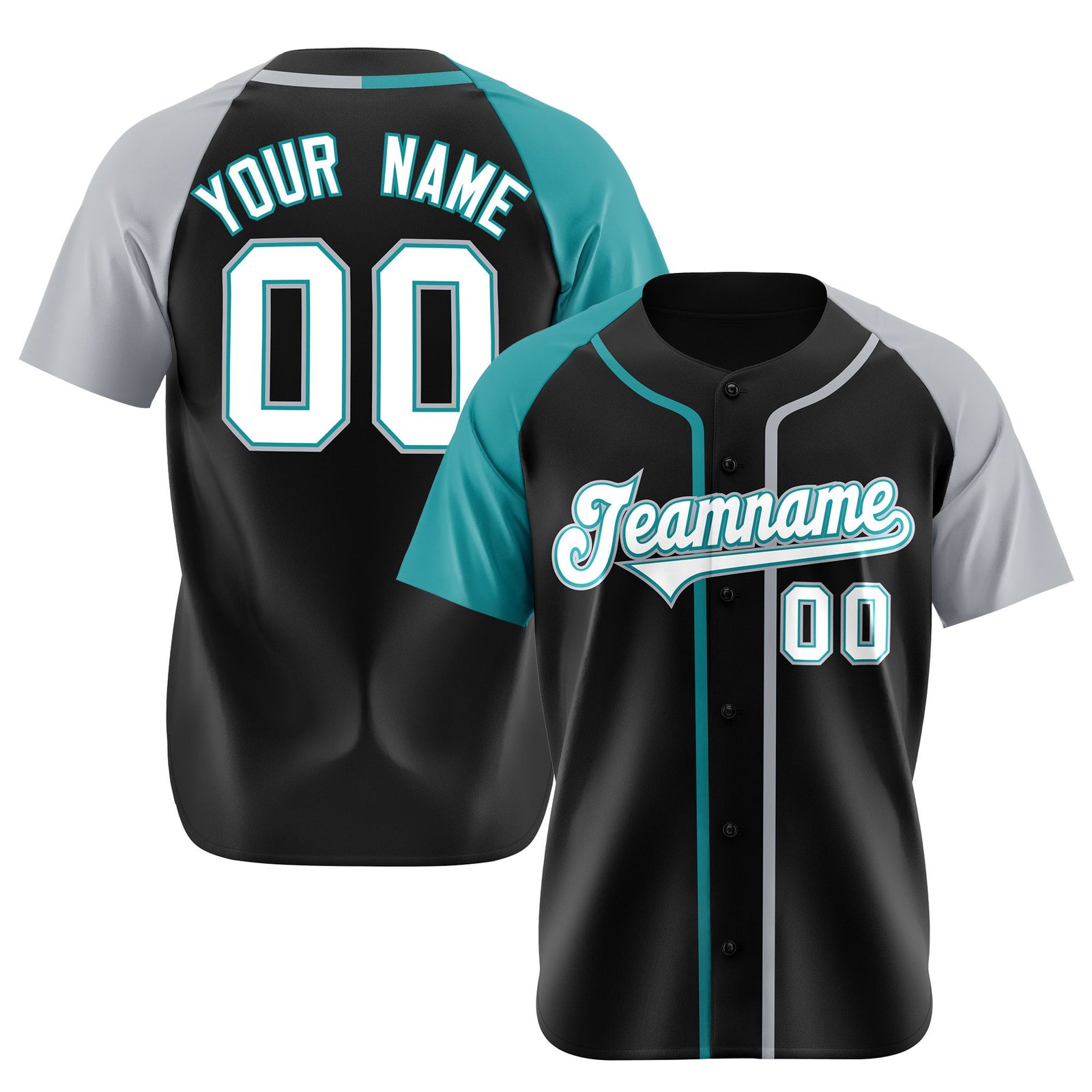Custom Black Aqua Gray Authentic Baseball Jersey