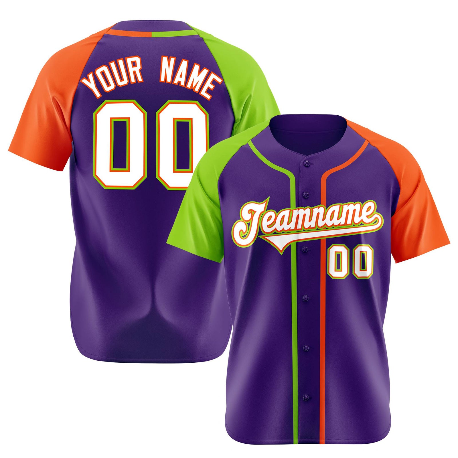 Custom Purple Neon Green Orange Authentic Baseball Jersey