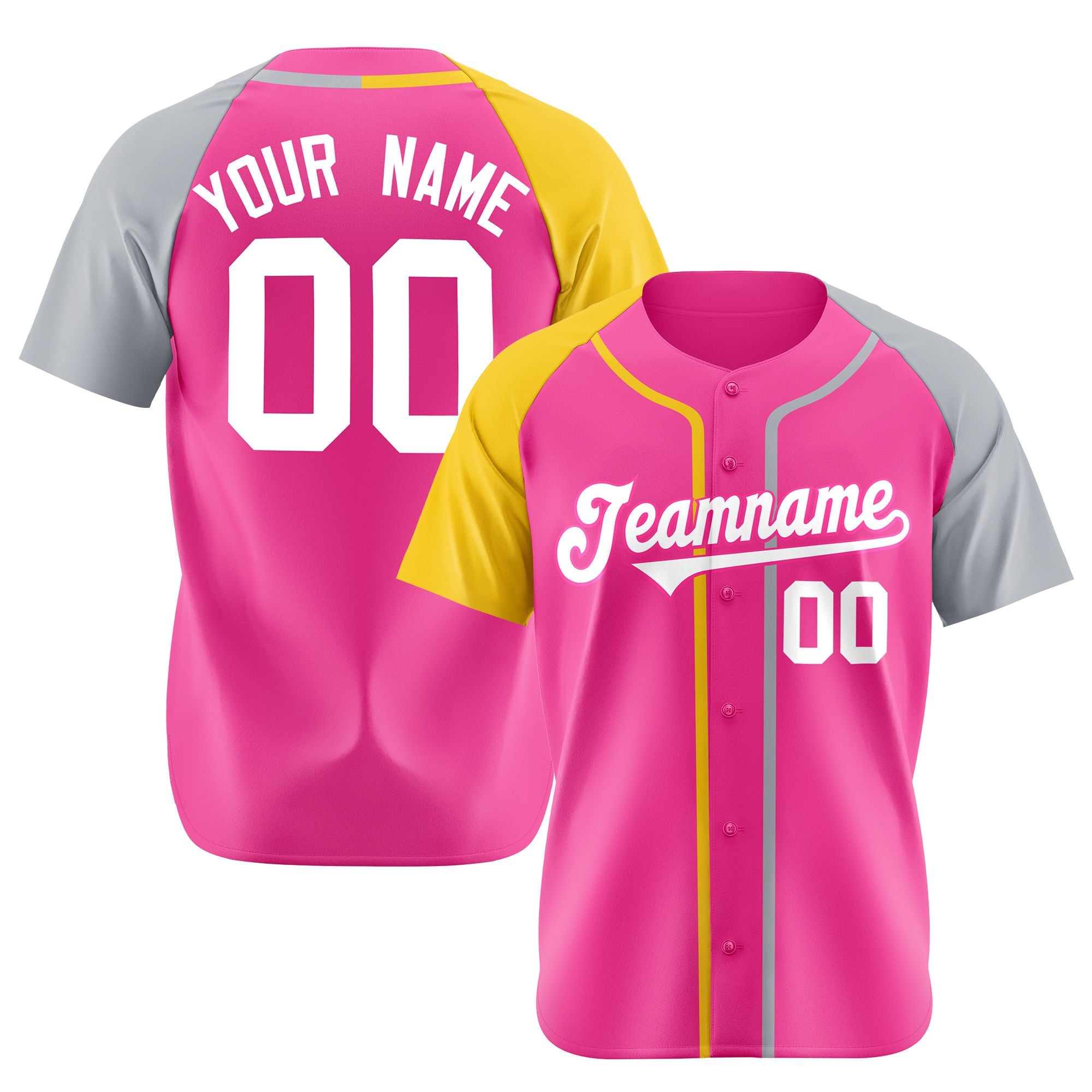 Custom Pink Yellow Gray Authentic Baseball Jersey