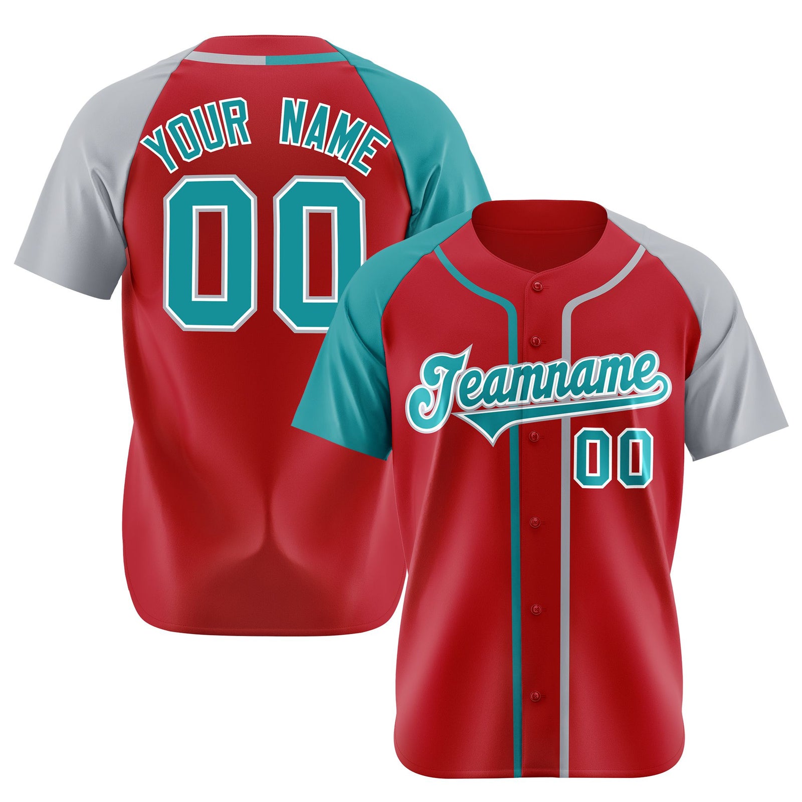 Custom Red Aqua Gray Authentic Baseball Jersey