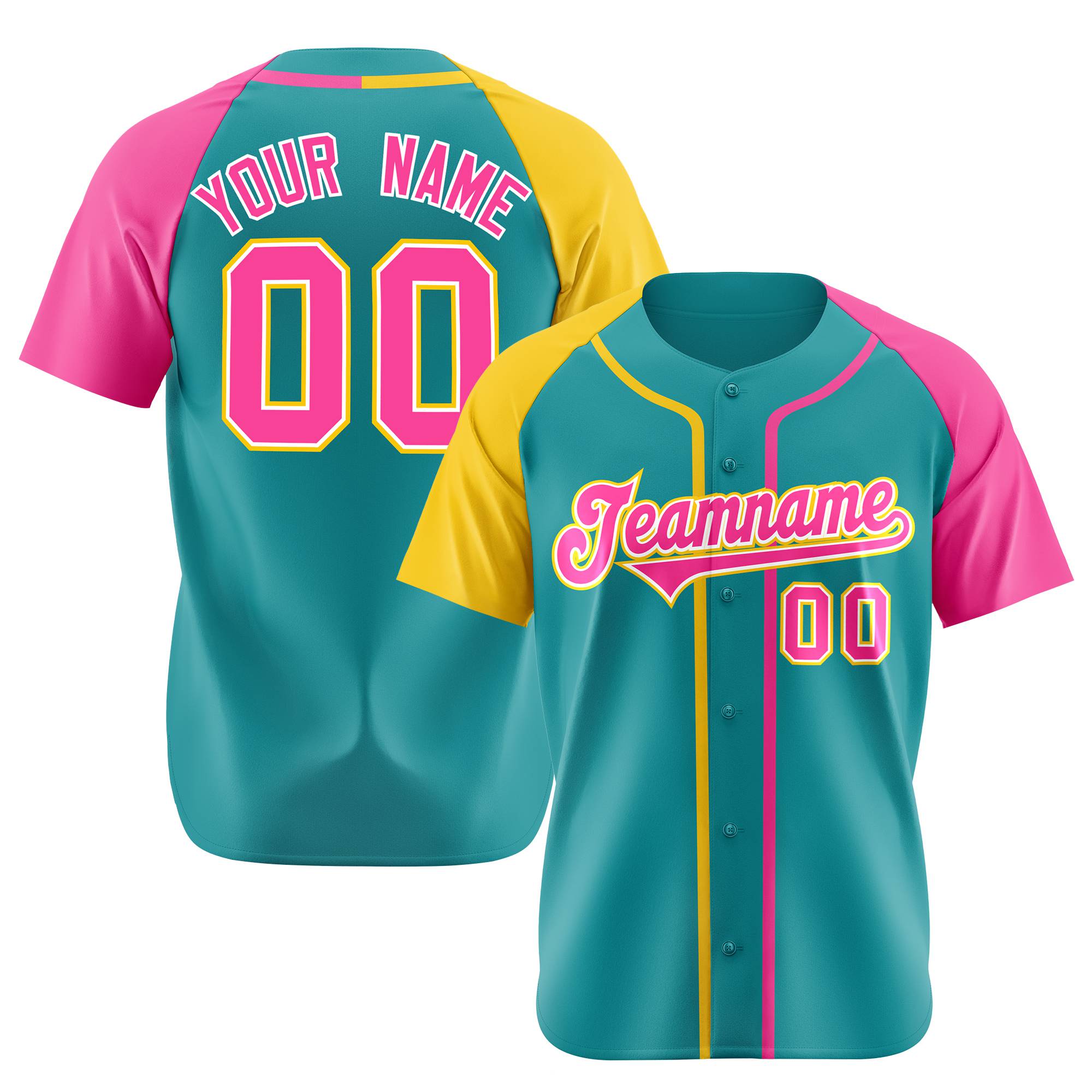 Custom Aqua Yellow Pink Aqua Authentic Baseball Jersey