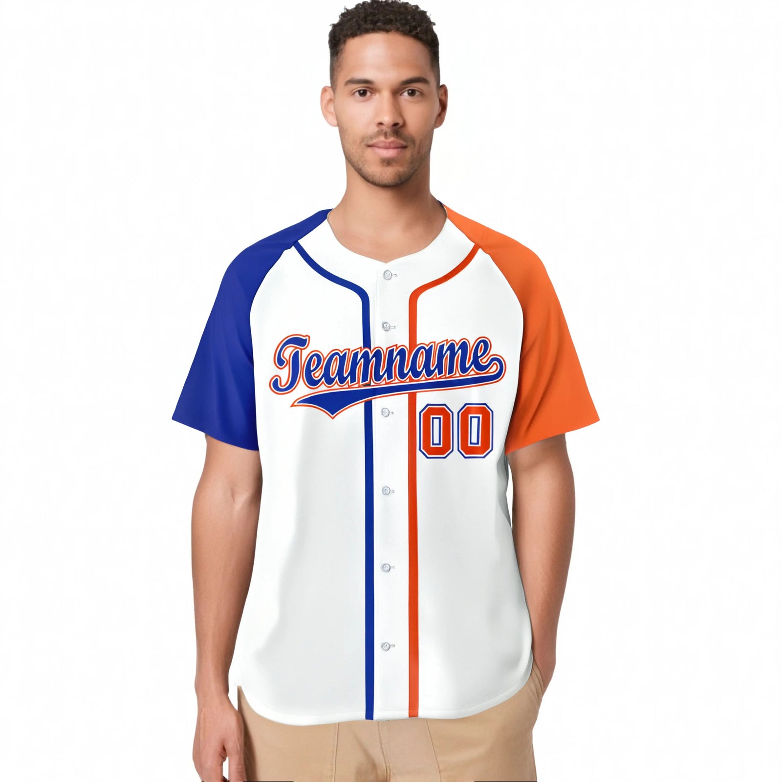 Custom White Blue Orange Authentic Baseball Jersey