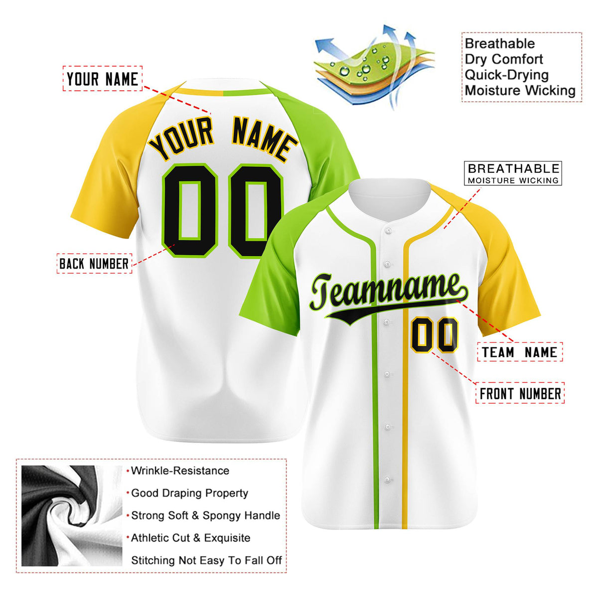 Custom White Neon Green Yellow Authentic Baseball Jersey