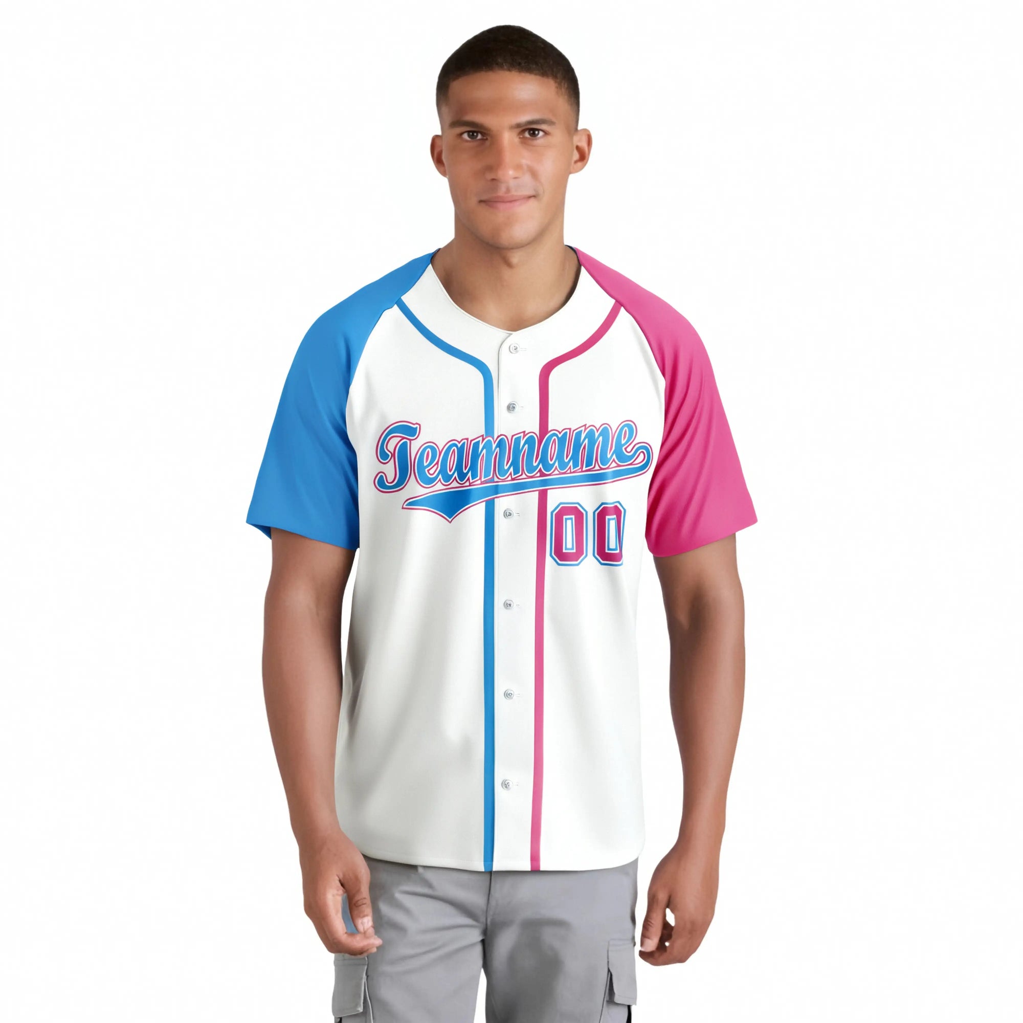 Custom White Sky Blue Pink Authentic Baseball Jersey