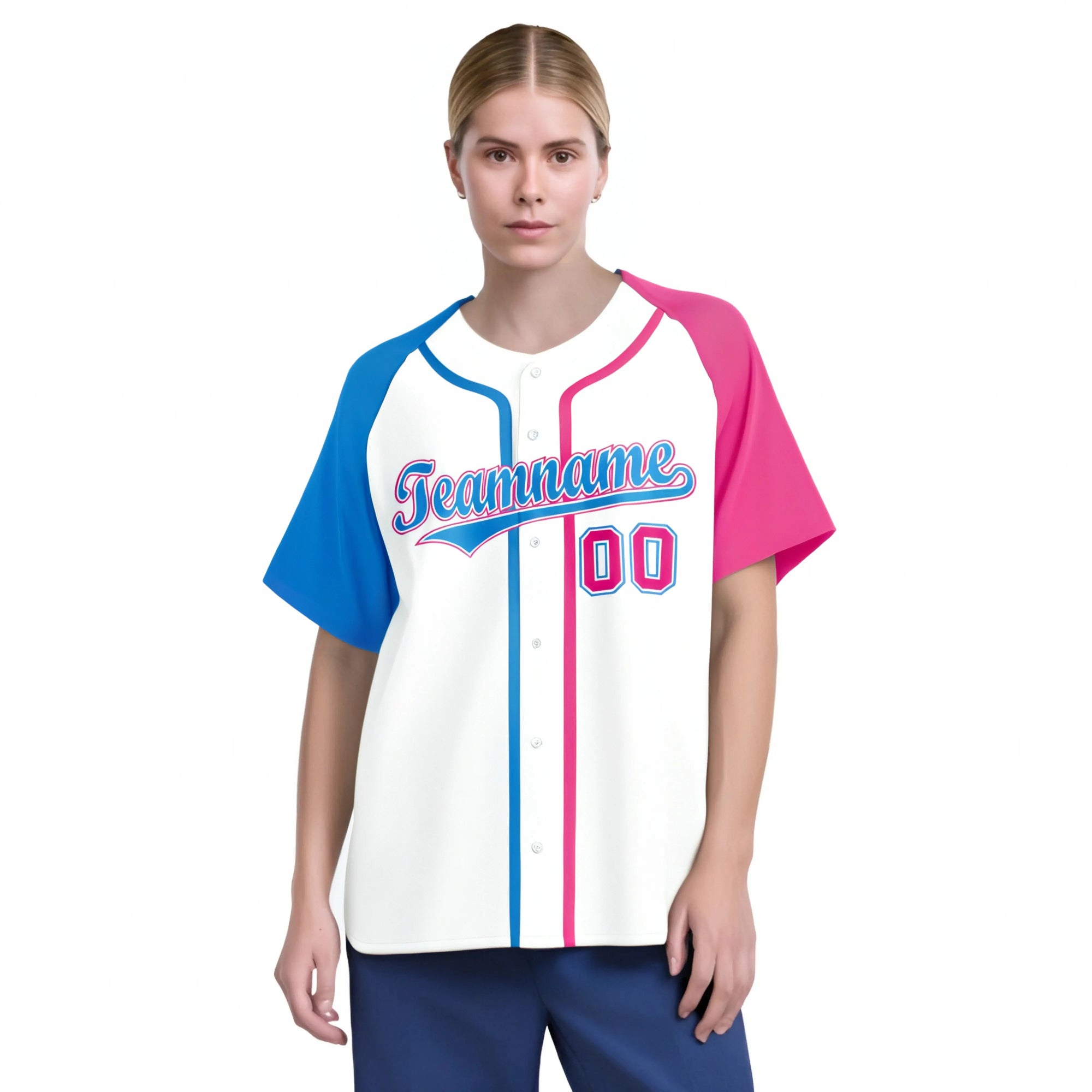 Custom White Sky Blue Pink Authentic Baseball Jersey