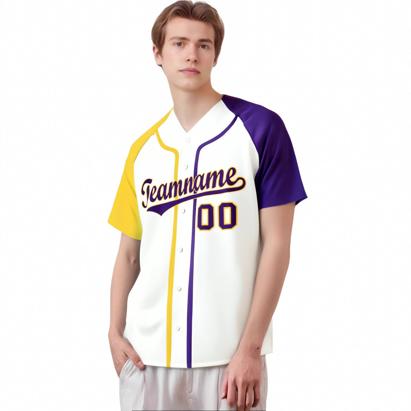 Custom White Yellow Purple Authentic Baseball Jersey
